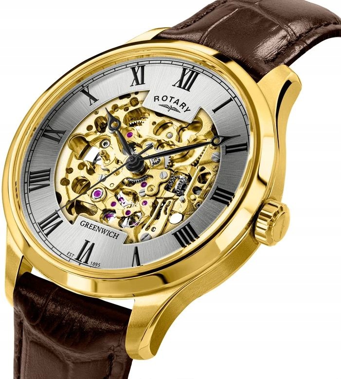 Automatyczny Zegarek Męski Rotary Greenwich Skeleton Na Pasku Szafir 42mm
