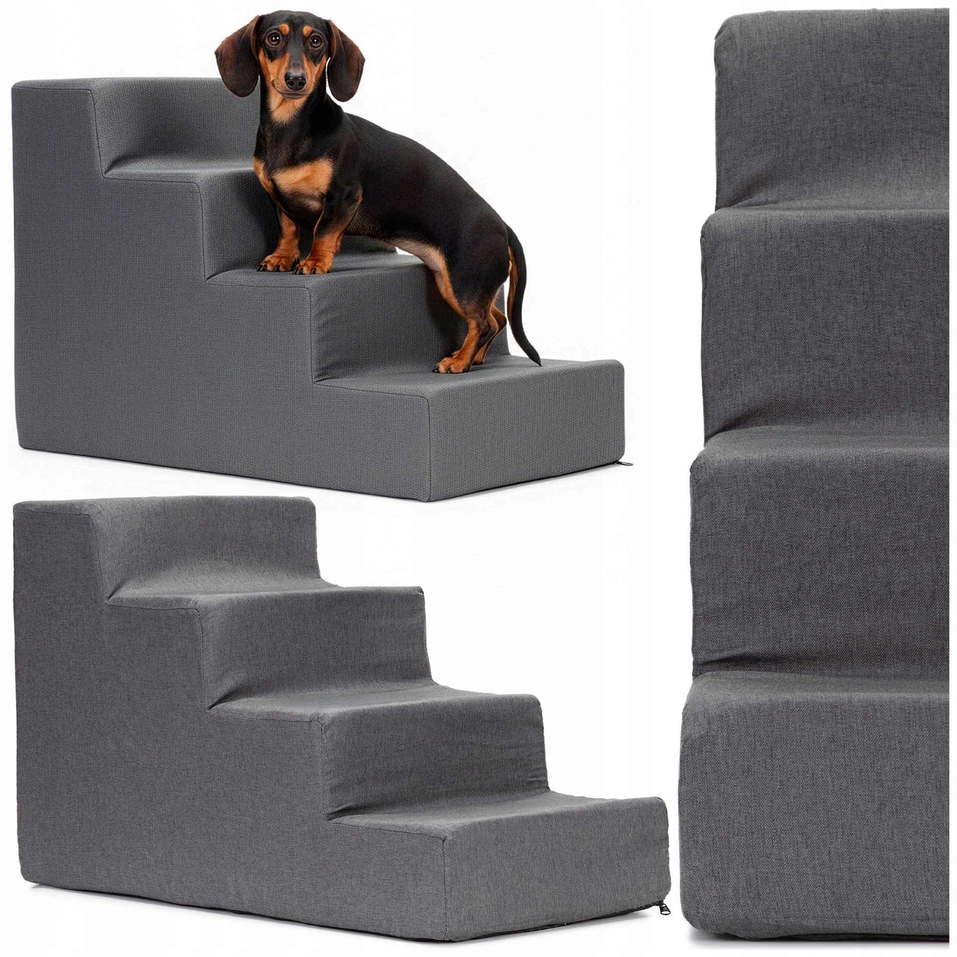 Levně Schody Pro Psa Kočku Zvířata Schůdky Velké 40 cm Šedé 4 Stupně Plošina Rampa