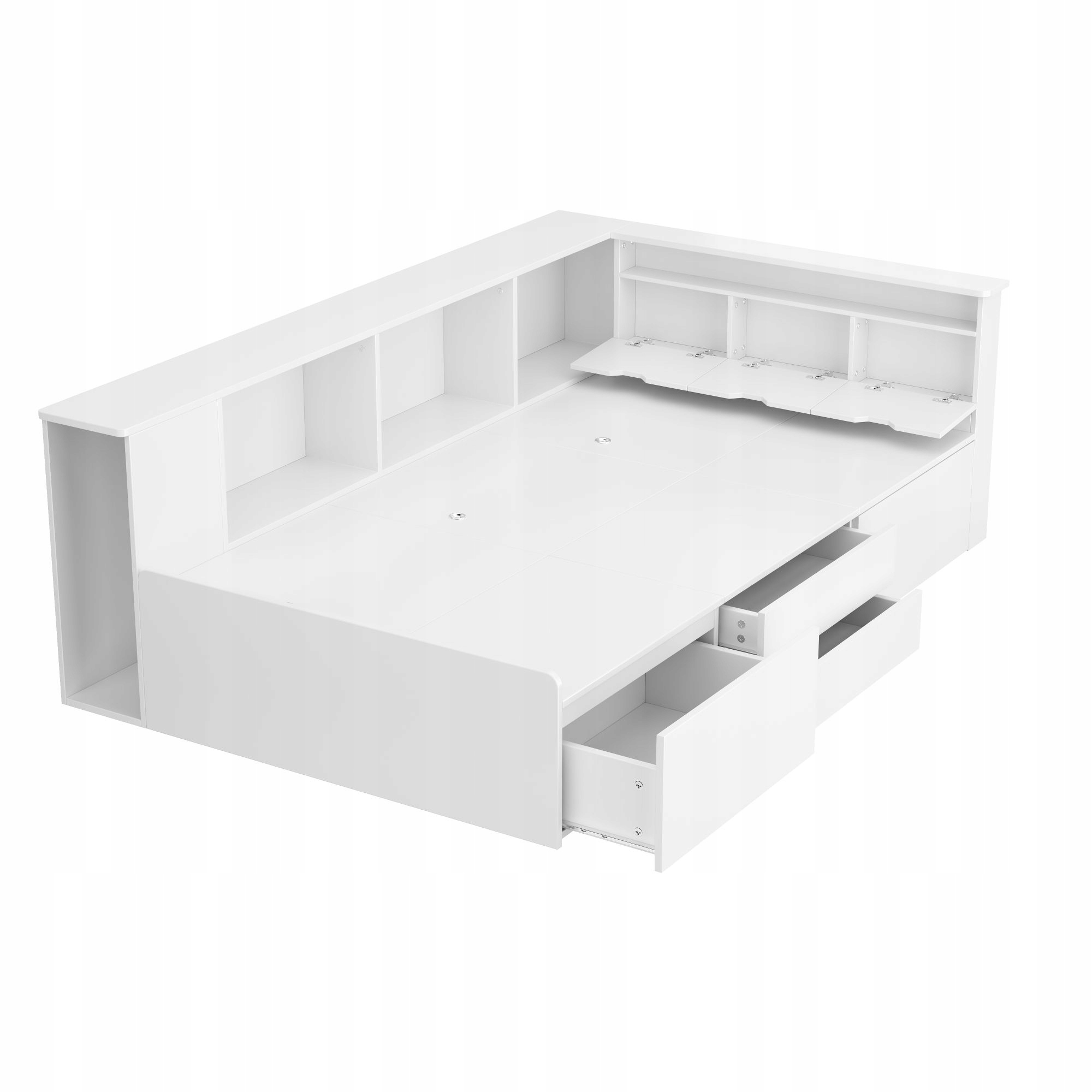 ŁÓŻKO DZIECIĘCE 90X200 CM Z SZUFLADAMI, PÓŁKAMI NA KSIĄŻKI I SZAFKAMI,BIAŁE Długość (cm) 200 cm