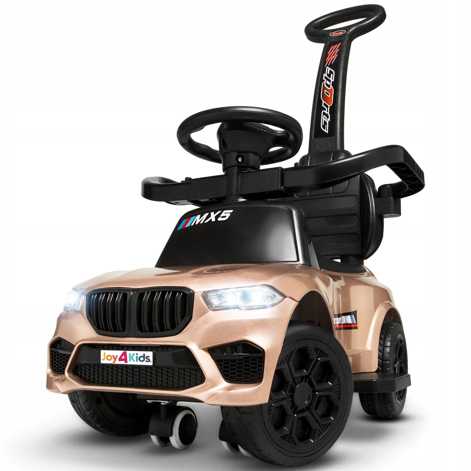 Jeździk sportowy Miękkie Koła Eva 4w1 MX5 z rączką do pchania dźwięki LEDy