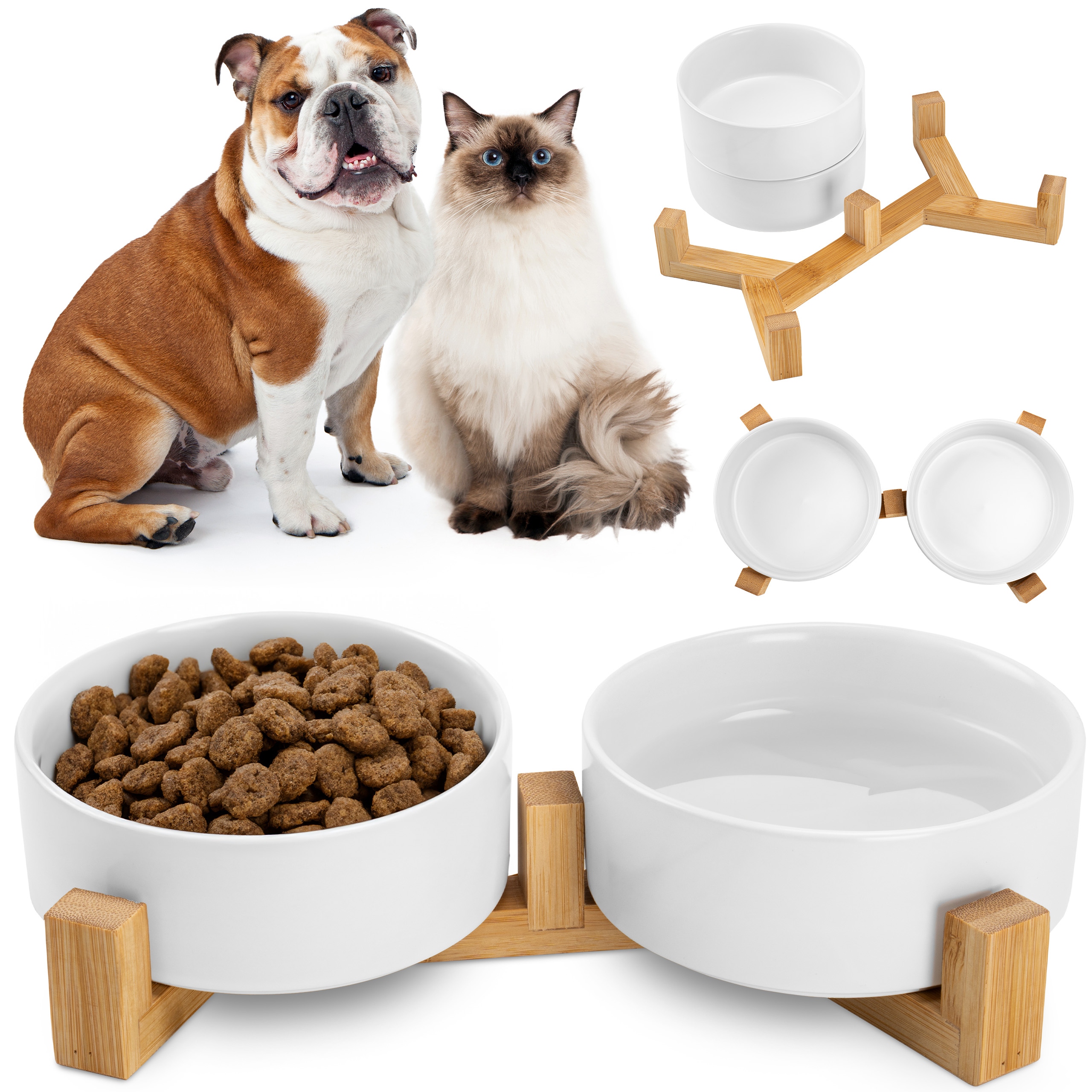 Miska Pro Psa Kočku Dvojitá Keramická Misky Na Stojanu 2x400 ml