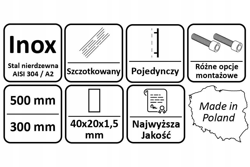 Uchwyt Pochwyt Antaba Drzwi INOX PR 500mm / 45° Długość całkowita 50 cm
