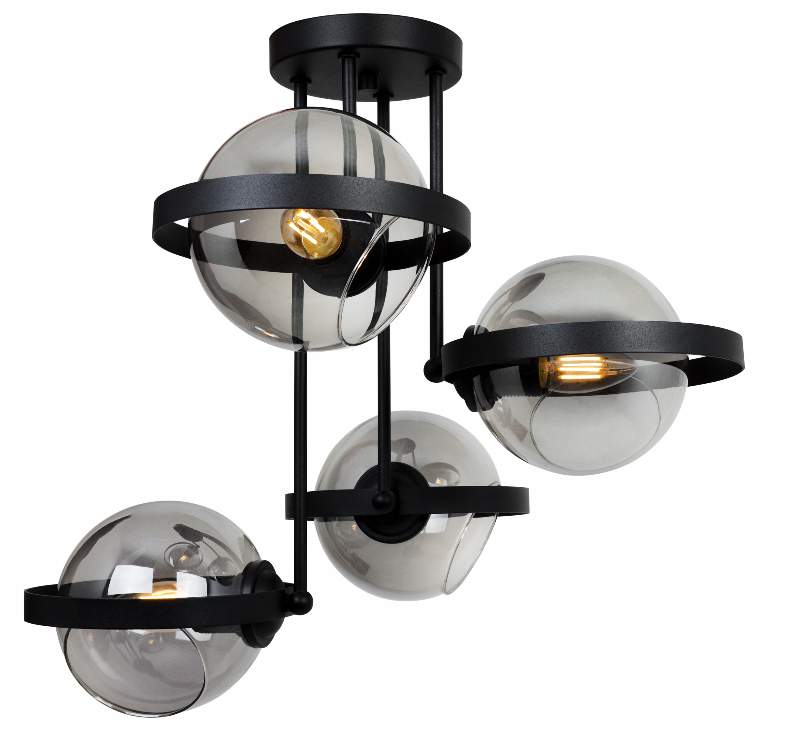 Závesná Stropná Lampa Luster Sklenená Grafit Ring Čierna Loft Gule