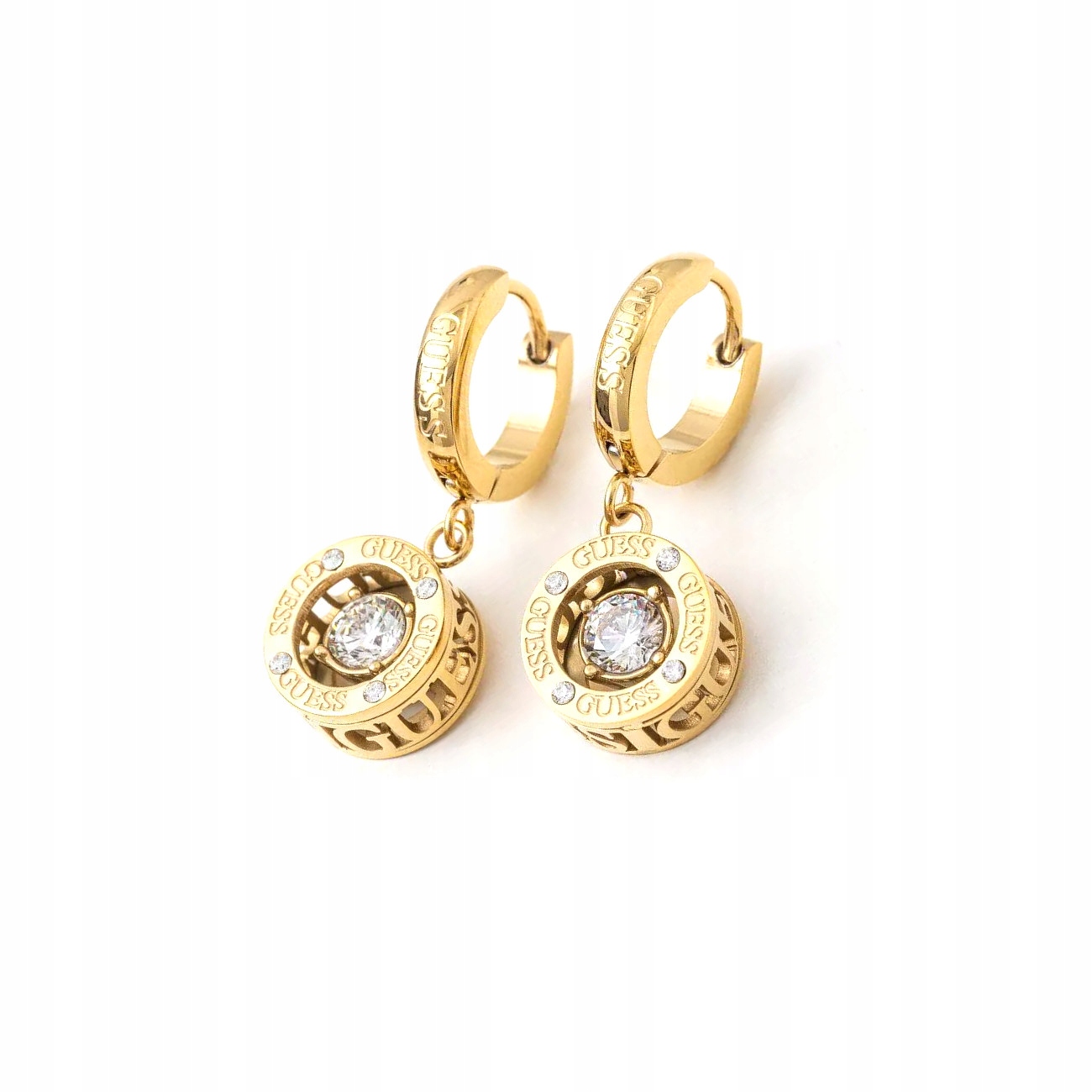 Guess Pozlacené náušnice kruhy Solitaire JUBE01463JWYGT/U
