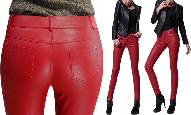 

Skórzane Czerwone Spodnie Eco Skóra Legginsy M