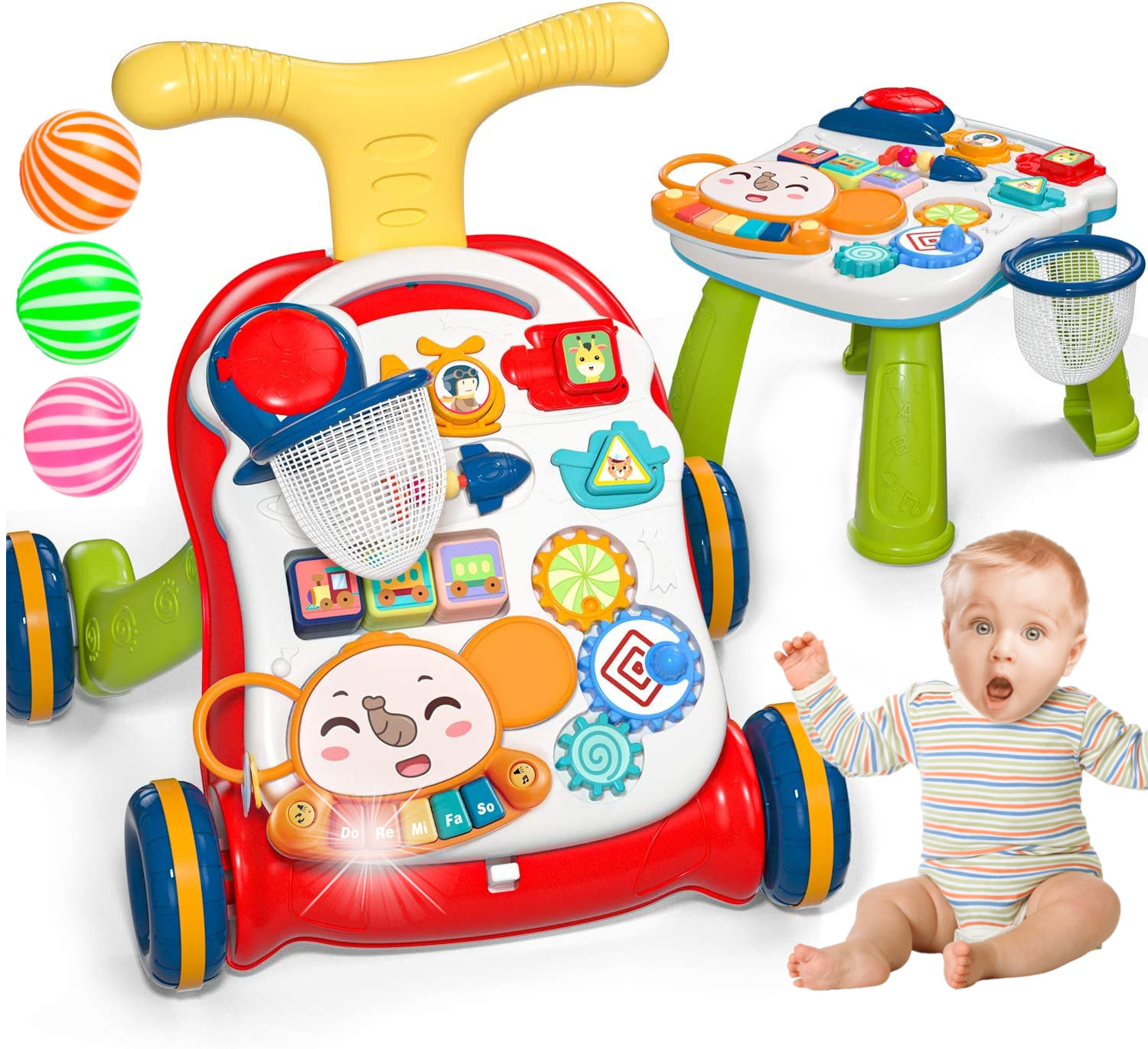 CHODZIK PCHACZ INTERAKTYWNY STOLIK EDUKACYJNY KOSZYKÓWKA dla dzieci 5w1 Efekty dźwiękowe