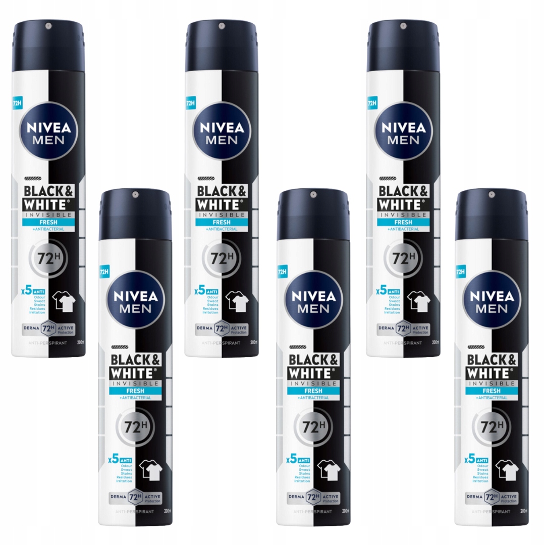 Nivea Men Black&White Sada pánských antiperspirantů ve spreji 72h 6x200ml
