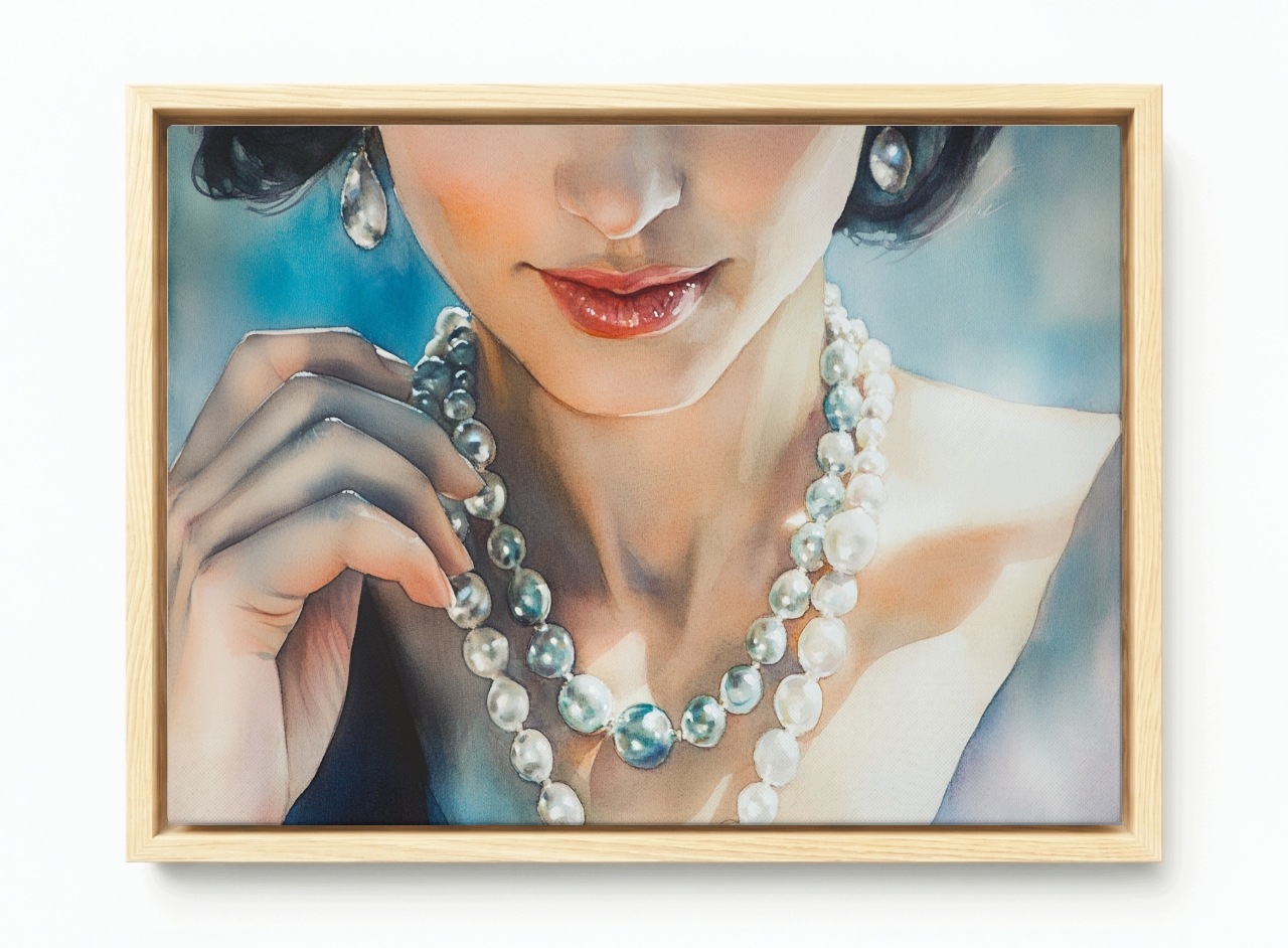 Obraz Rám Americká Krabička Žena Dívka Elegance Móda Styl Perly 60x40