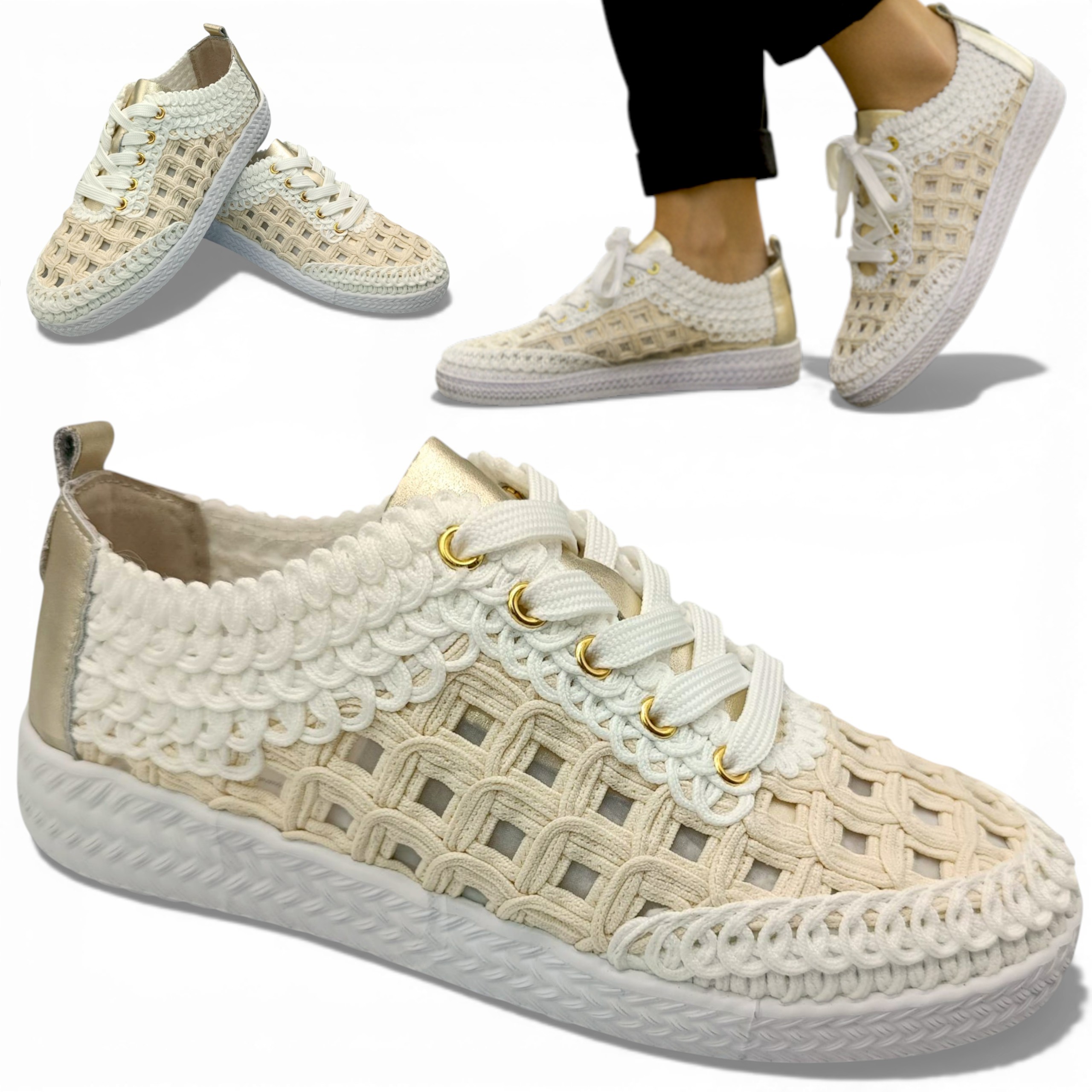 Dámské polobotky Ažurové 38 Letní Sportovní Šněrovací Lehké Bílé Barski