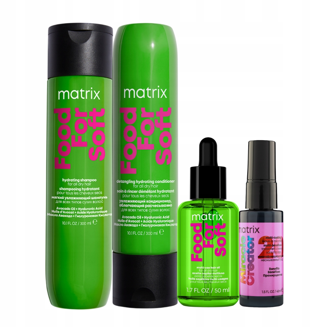 Matrix Food For Soft Zestaw Szampon do włosów, Odżywka nawilżająca, Olejek