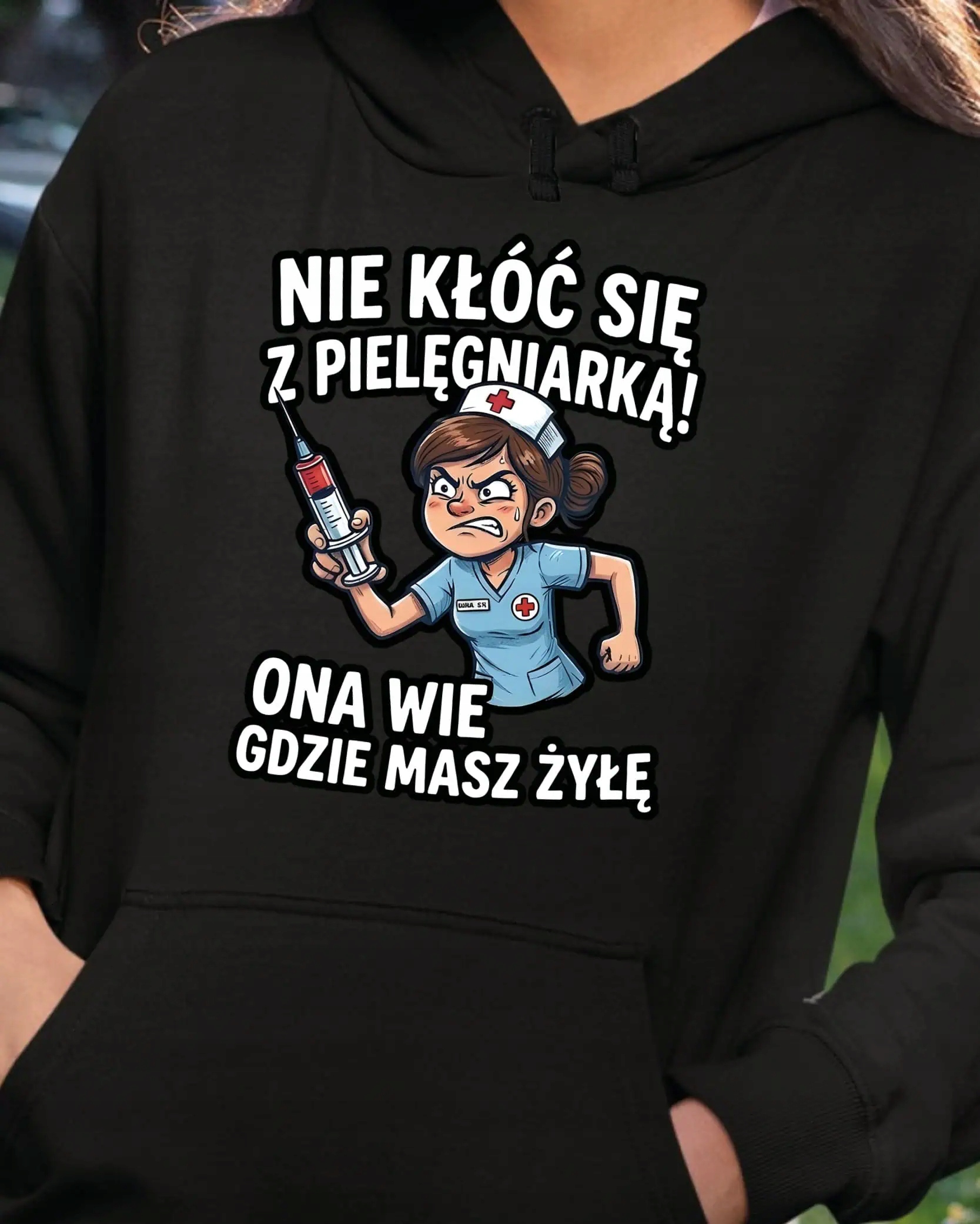 Dárek pro zdravotní sestru Vtipná Mikina s kapucí Černá L