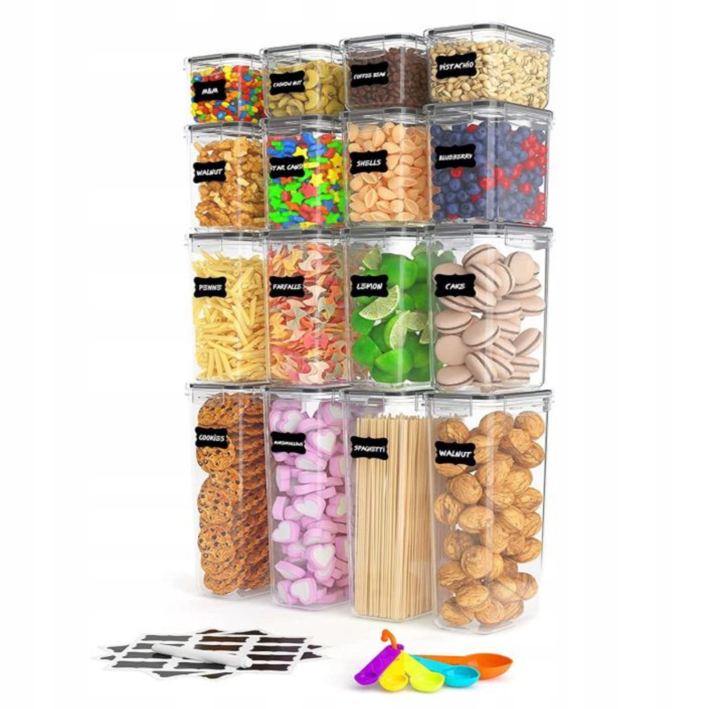 Pojemniki Hermetyczne Na Żywność Plastikowe Zestaw 16 Sztuk Naklejki Marker