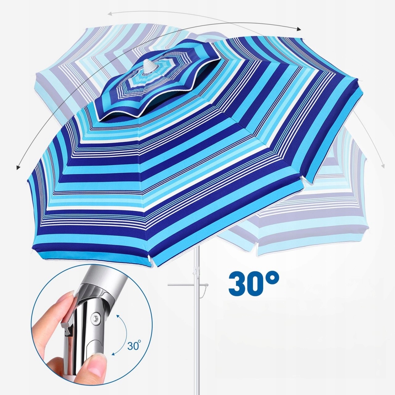 PARASOL PLAŻOWY PARASOLE PRZECIWSŁONECZNE DO PIASKU W NIEBIESKIE PASKI Marka bez marki