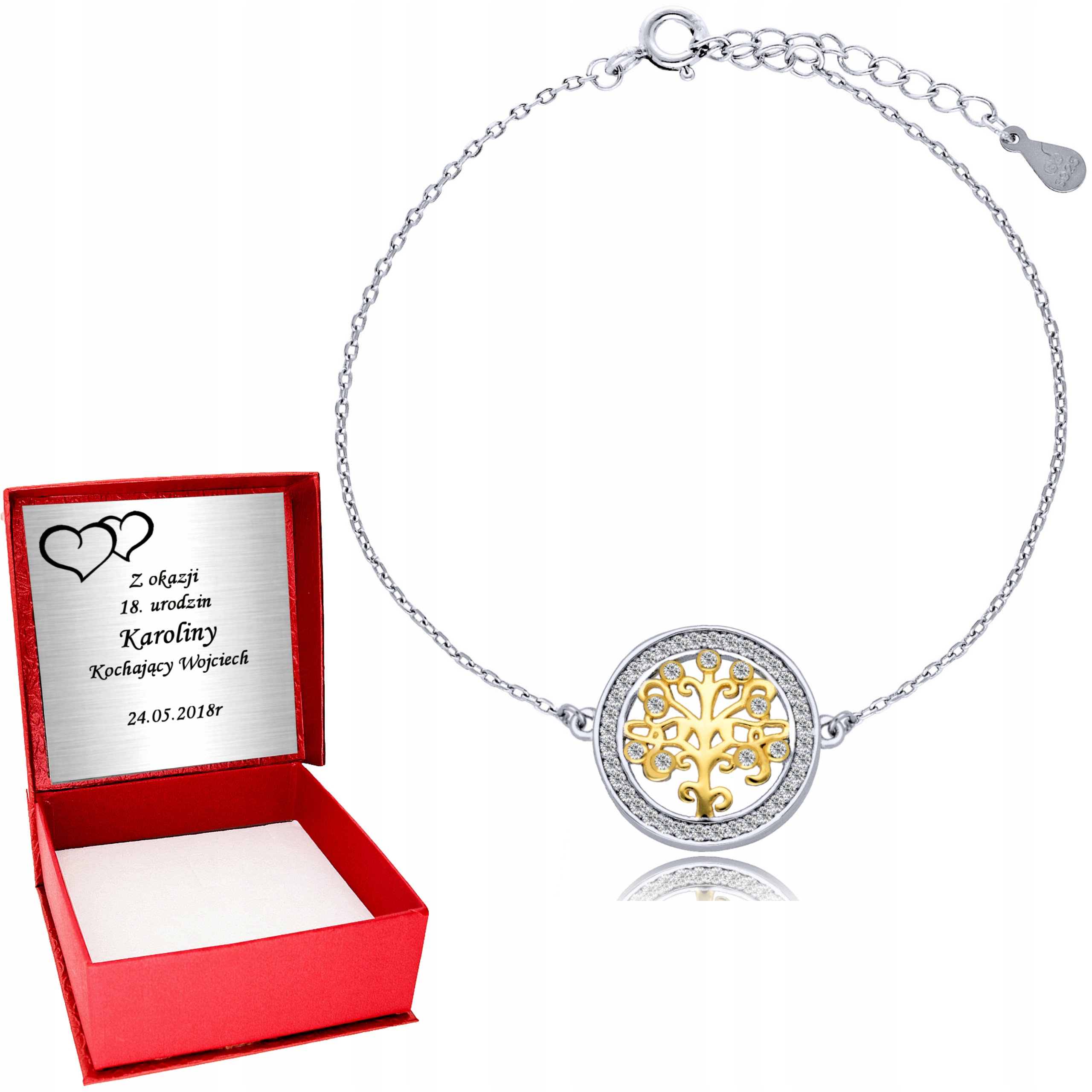 

Srebrna Bransoletka 925 Drzewo Złote Drzewko