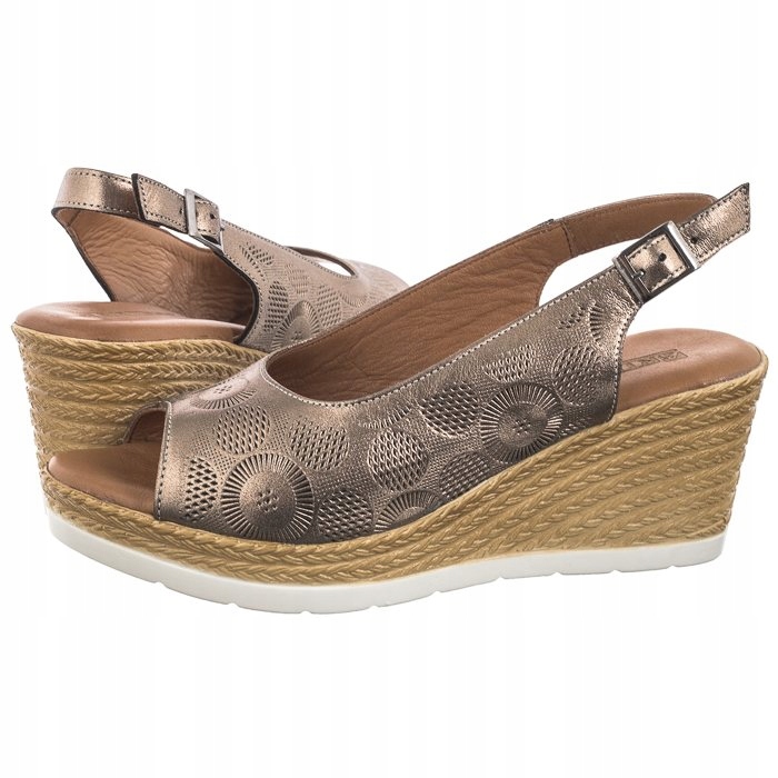 Dámské kožené sandály na podpatku Artiker Tmavě zlaté