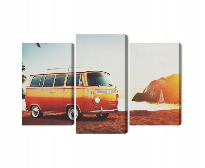 Viacdielny retro obraz Auto na pláži Canvas 120x80