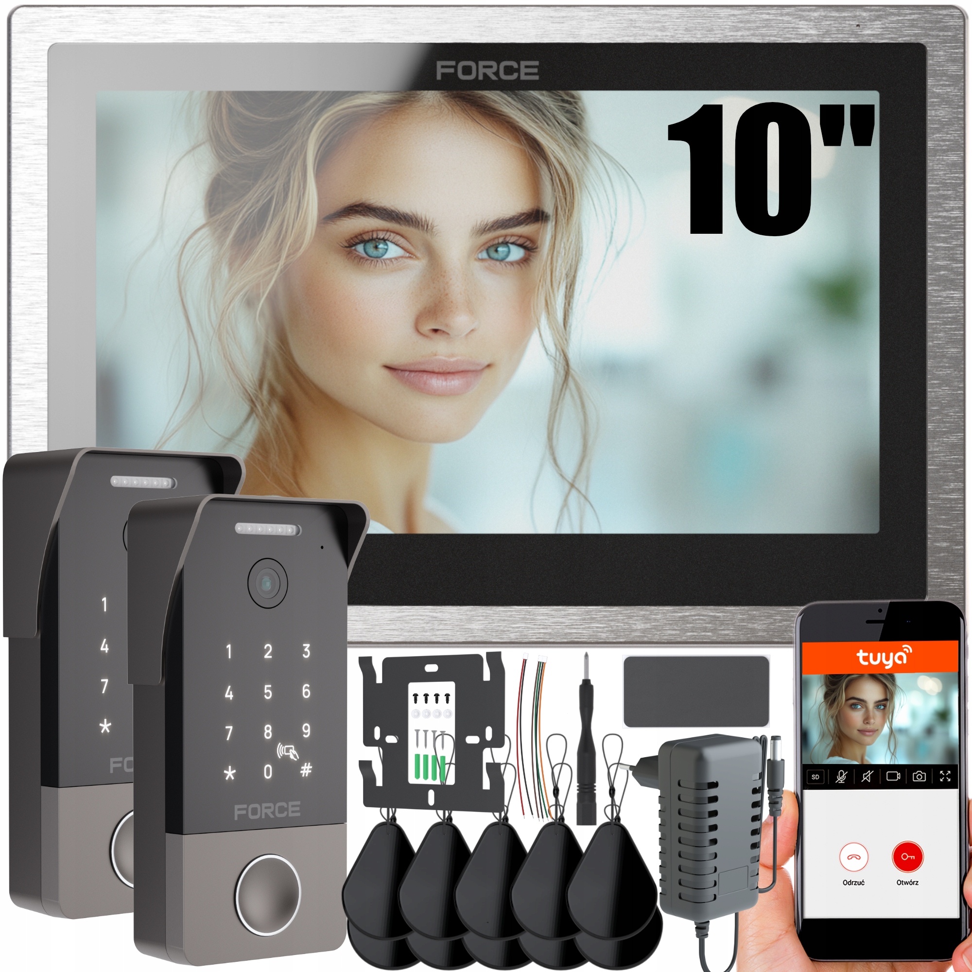 Videodomofon Force Piano Duo Gs 10'' Full Hd Tuya WiFi Čtečka Klíčenek