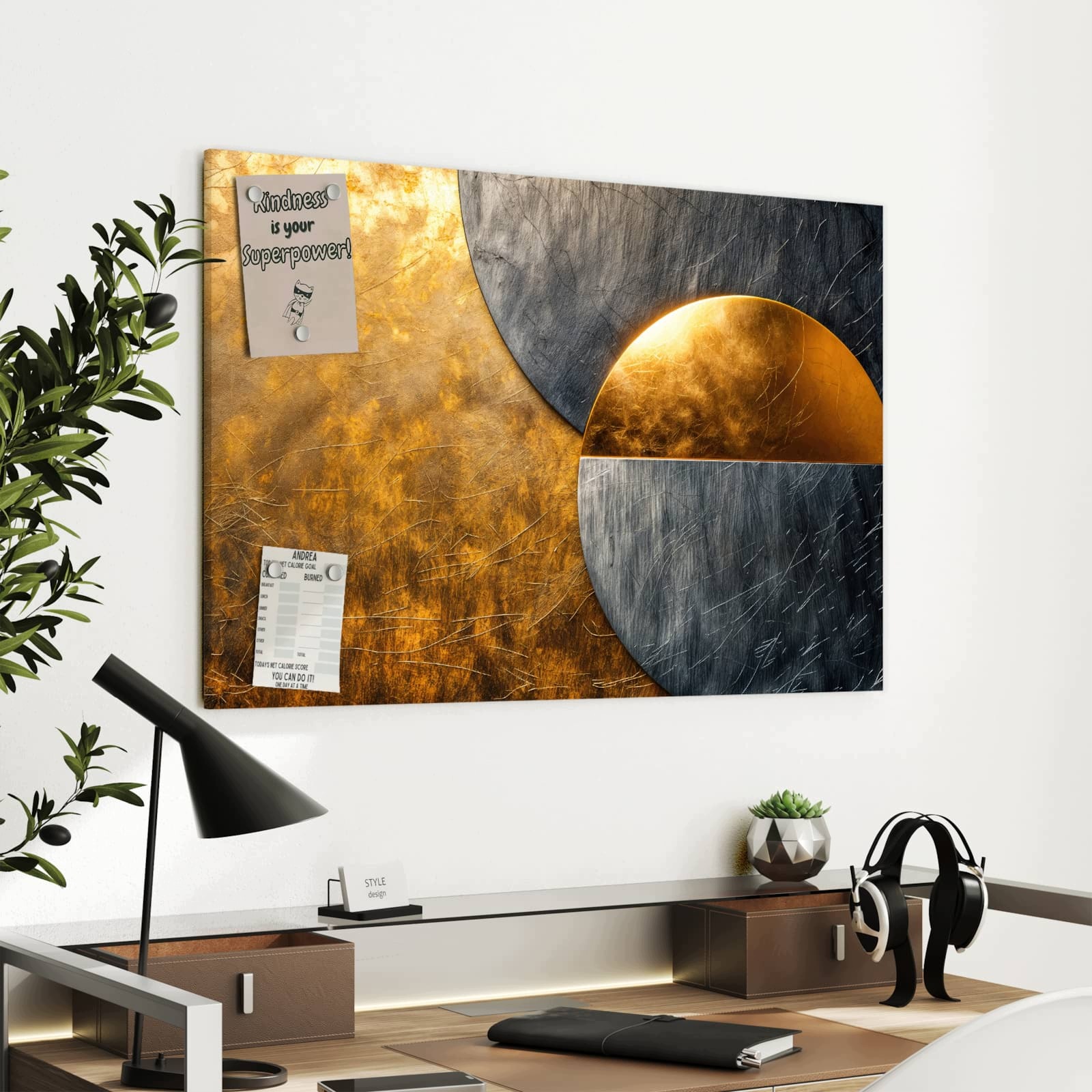 Magnetická tabule Kovové kolečkaZlato stříbrné 90 × 60 cm