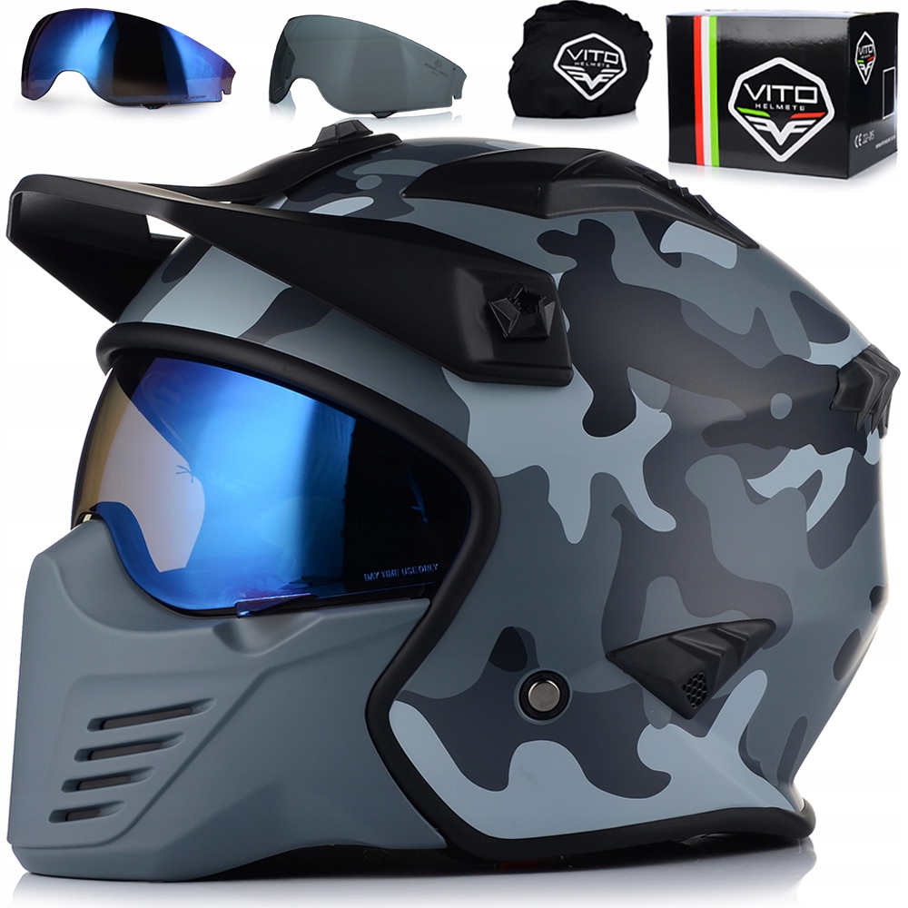 Motocyklová Prilba Otvorená Vito Bruzano Odnímateľná Čeľusť Strieška 2x Sklo