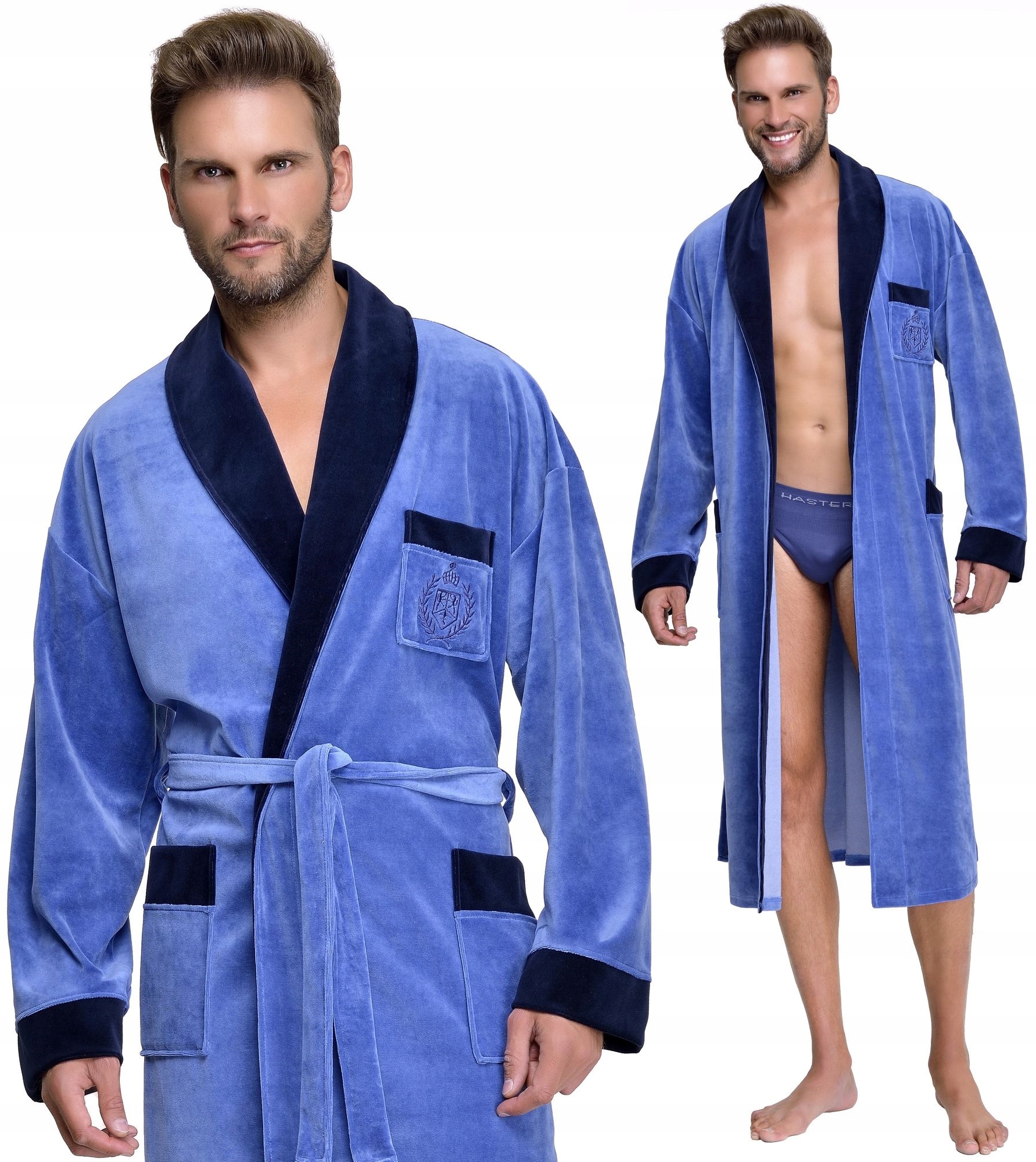 HENRY BAWEŁNIANY DŁUGI EKSKLUZYWNY WELUROWY SZLAFROK MĘSKI M