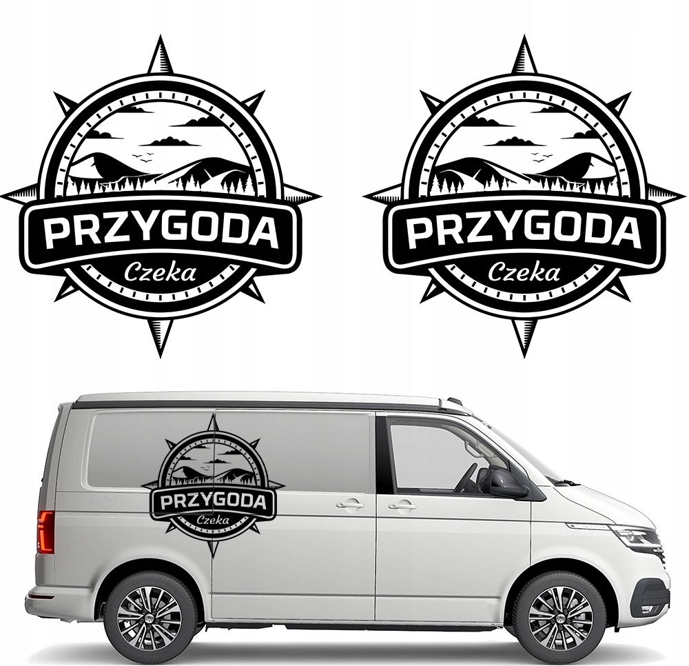 2x Nálepka Grafika na auto obytný přívěs Dobrodružství Adventure Hory 94x94