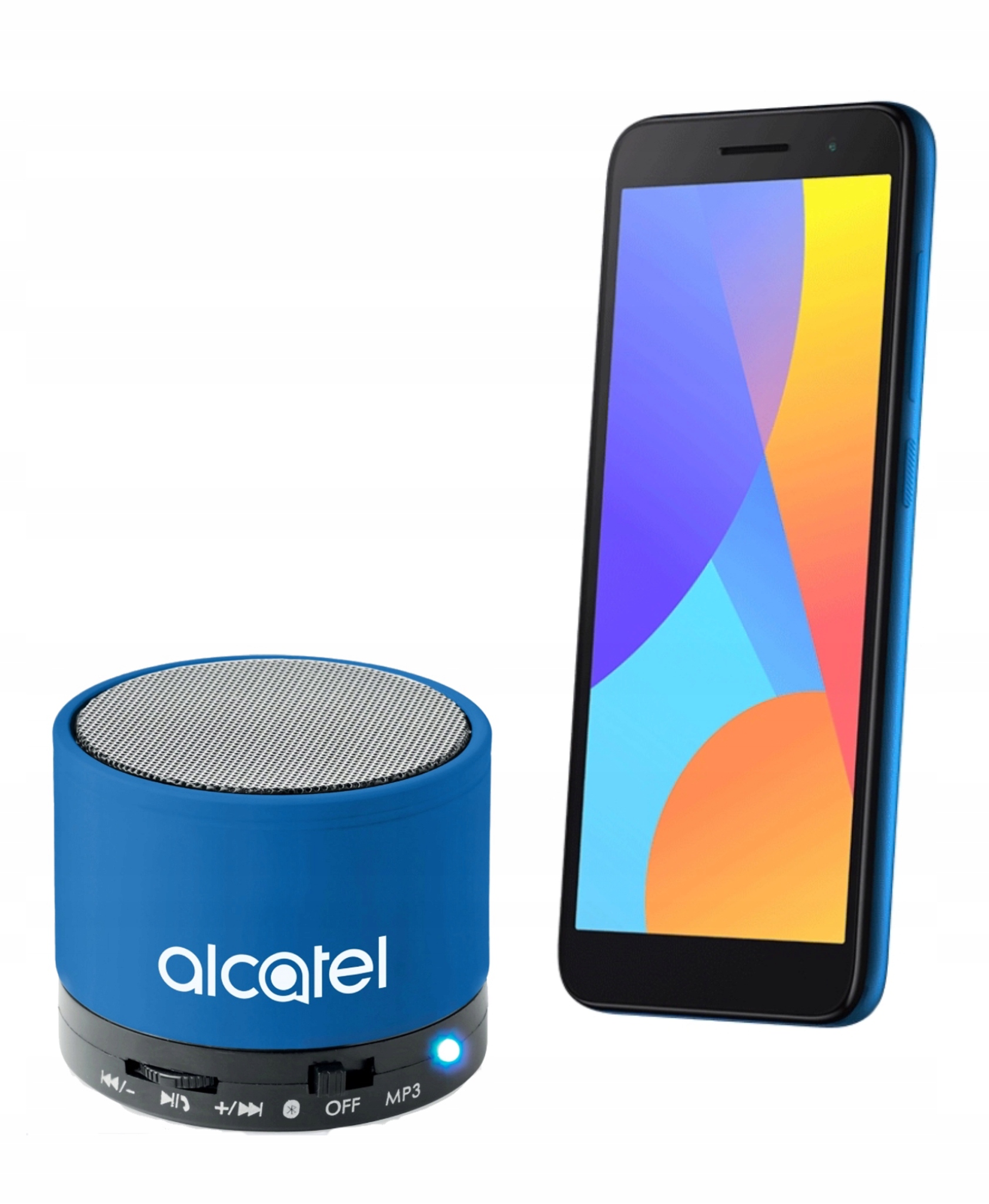 Zestaw Głośnik BT +smartfon Alcatel 1 GB / 16 GB 4G niebieski tani telefon