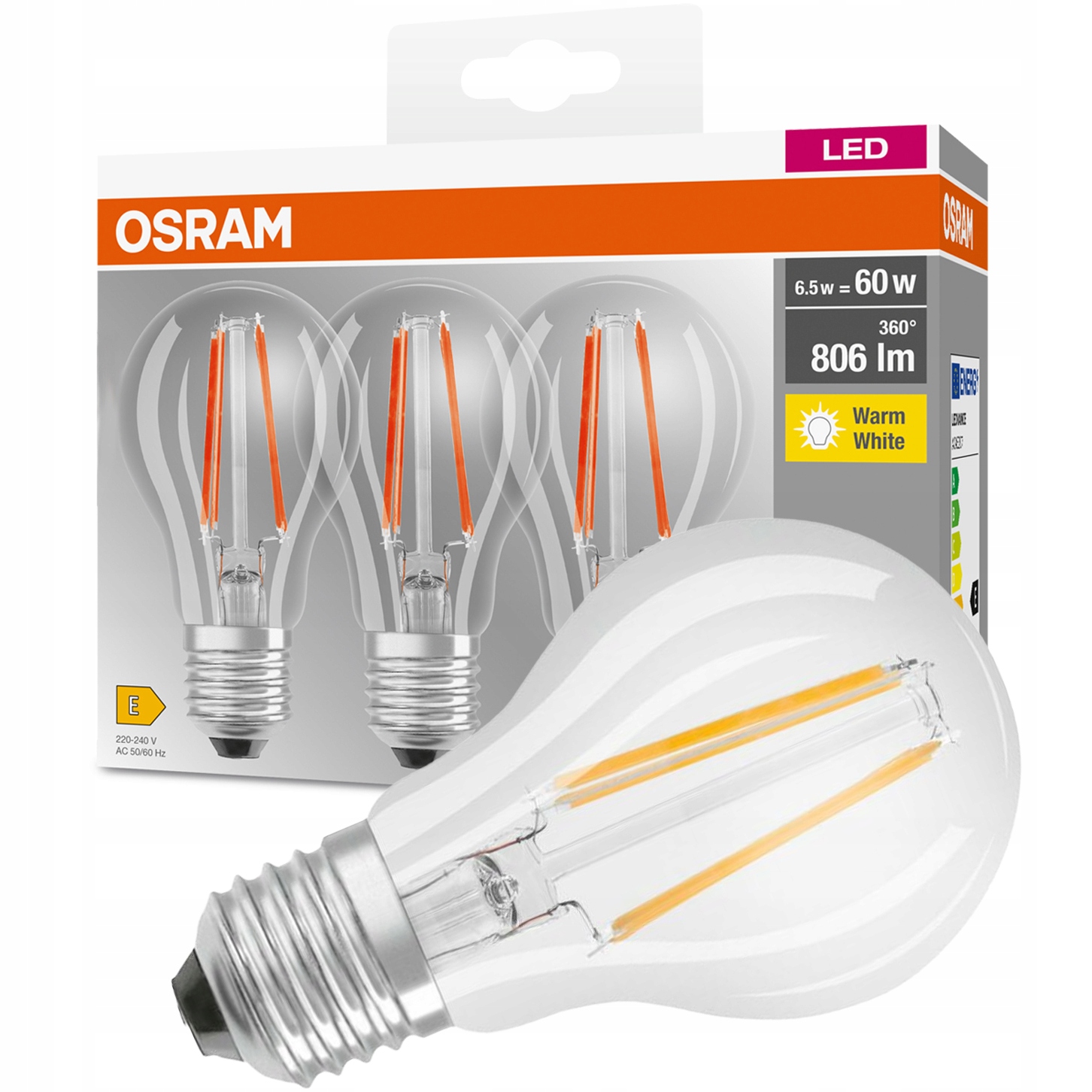 Zestaw 3x Żarówka LED E27 7W = 60W OSRAM FILAMENT