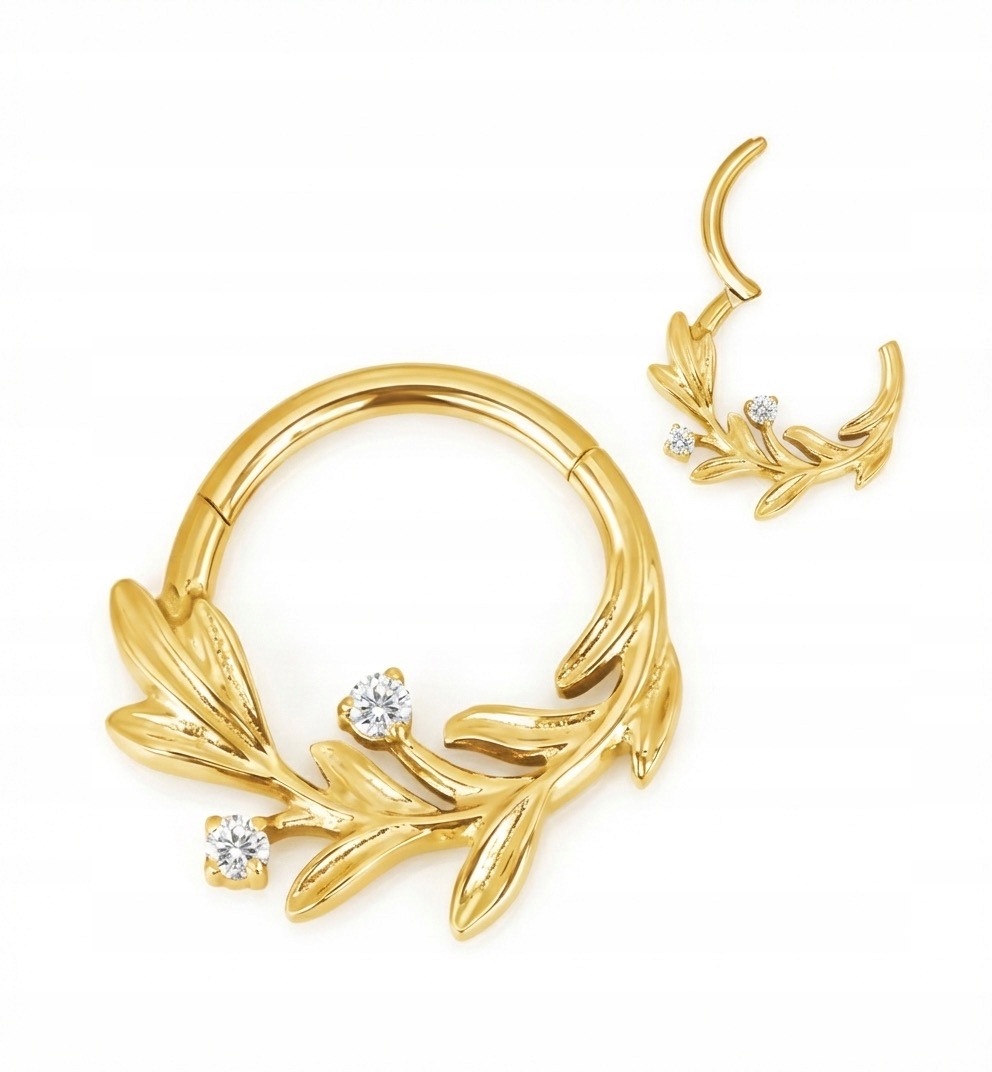 Titanový zlatý Clicker větvička se zirkony 1,2/10 mm Astm F136 Titan G23