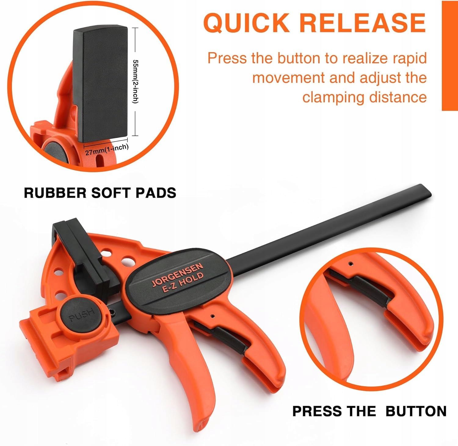 JORGENSEN Zaciski jednoręczne, 4 szt, ZACISKI śrubowe 2w1 Rodzaj szybkozaciskowy