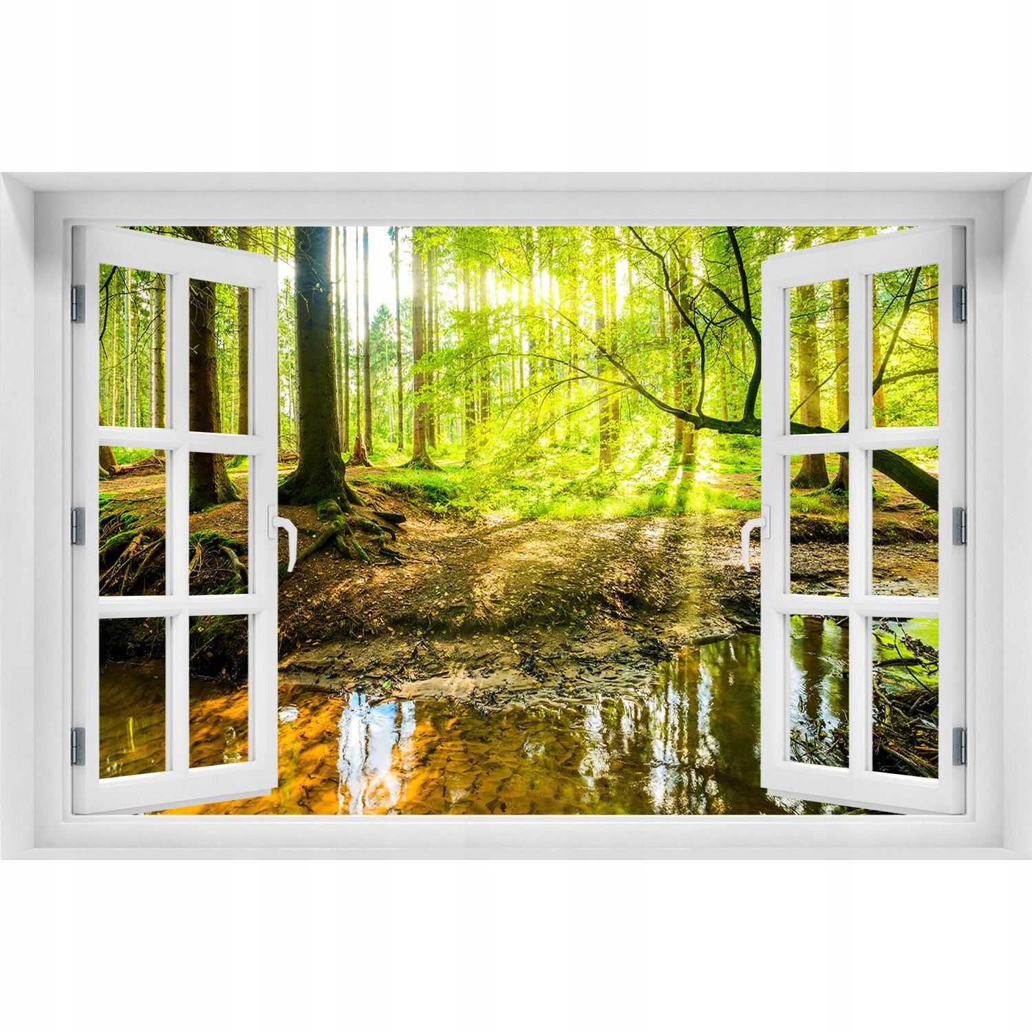 

Naklejka Fototapeta 3D Okno Sadzawka w lesie