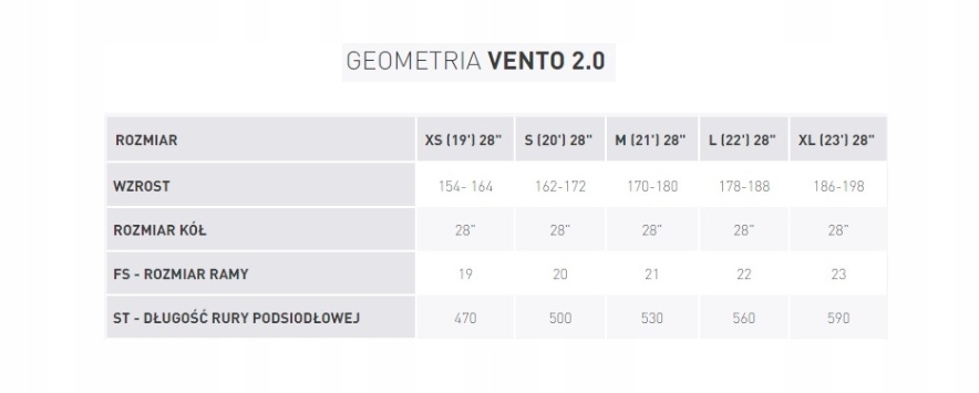 KROSS VENTO 2.0, RAMA 23" XL, KOŁA 28" Waga produktu z opakowaniem jednostkowym 1 kg
