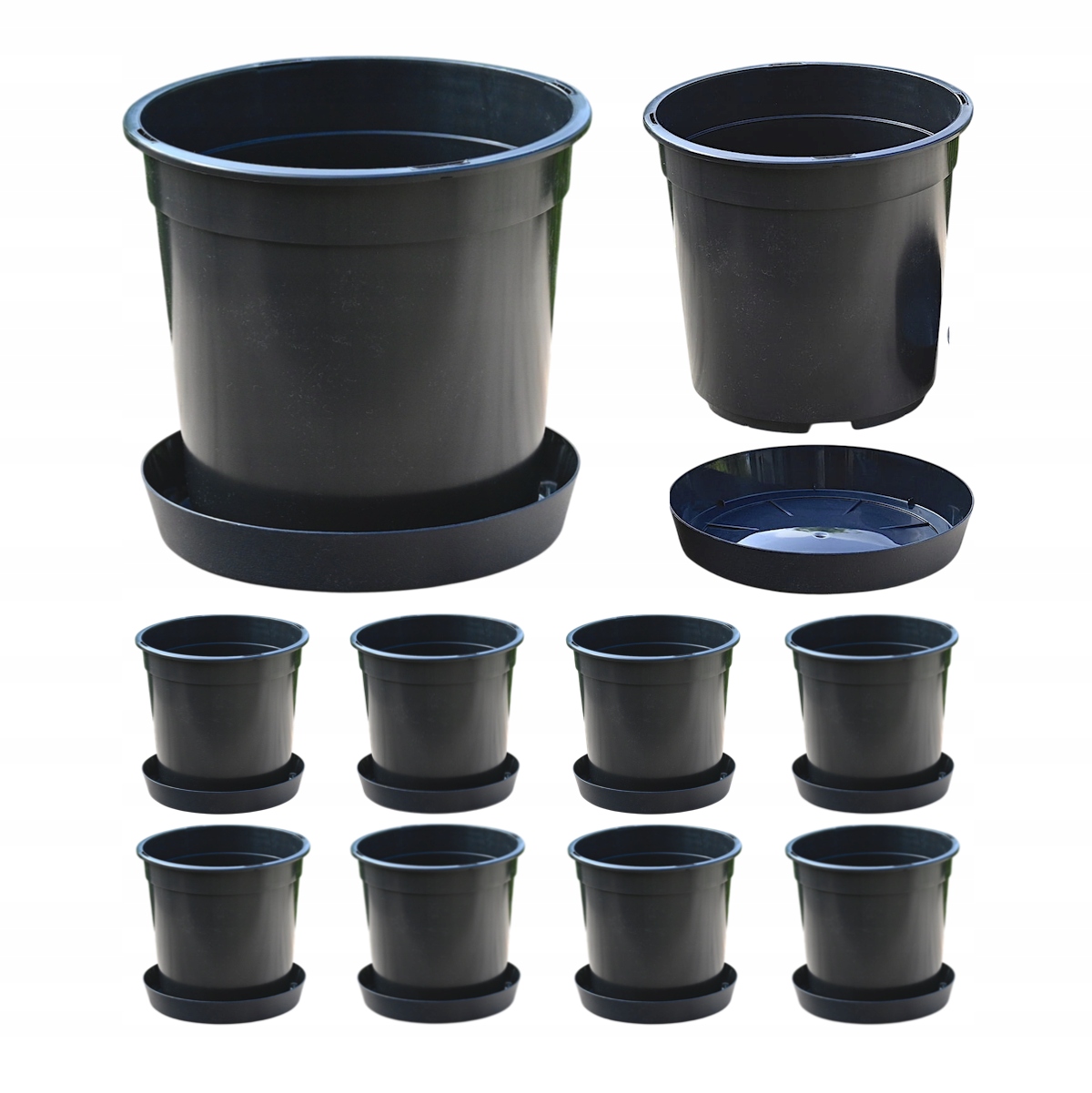 Výrobní květináče DonKwiat RH7A 7L 24 cm kulaté s podstavcem x 10 Ks.