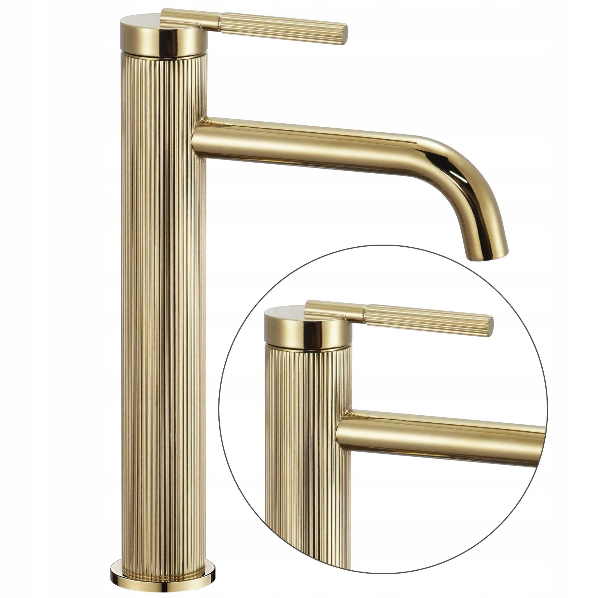 Umývadlová batéria Zlatá Vysoká Rea Argon Lesk Kladená na dosku Ryflovaná