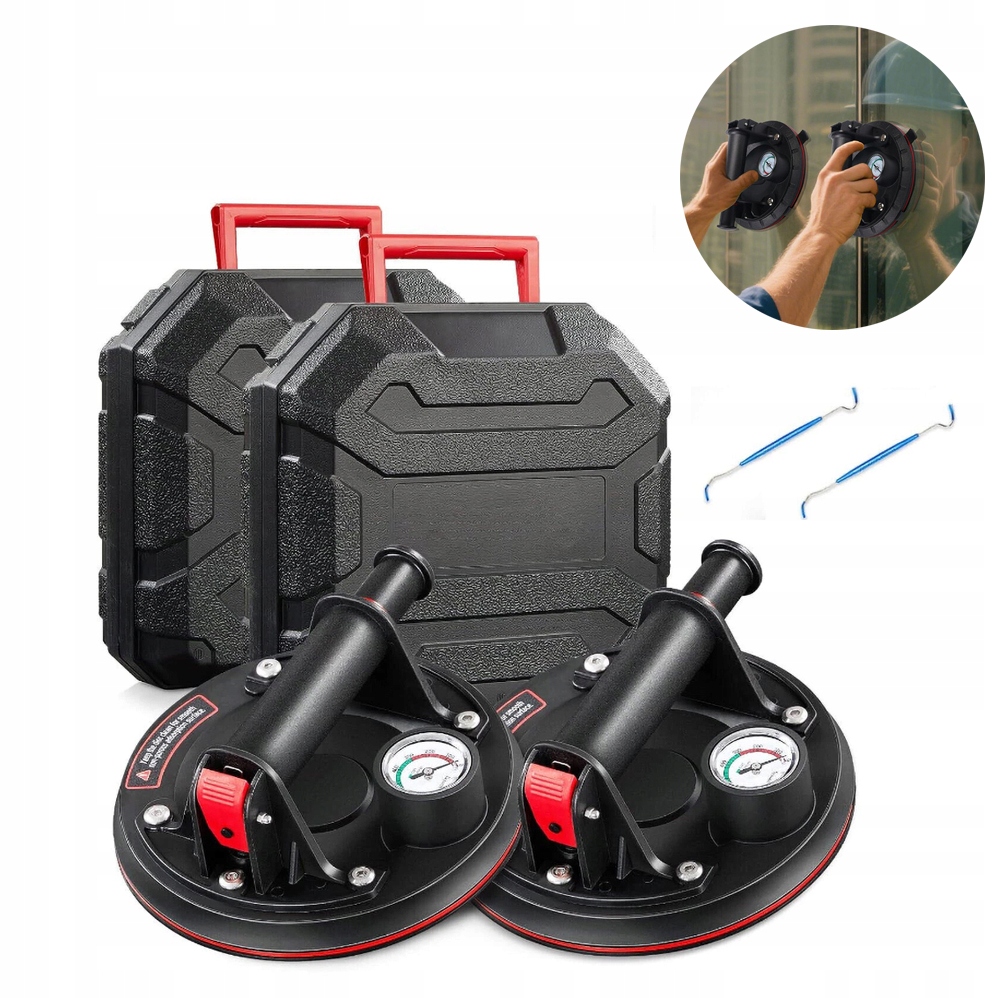 2x Držák Přísavka S Manometrem A Pumpičkou Pro Glazuru Dlaždic 300KG Mechanická