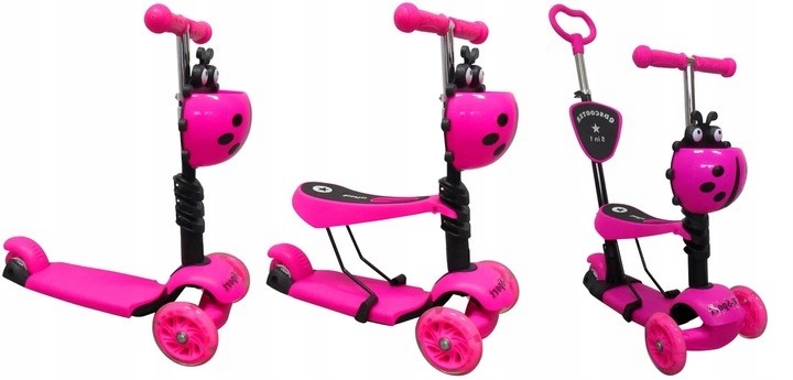 HULAJNOGA TRÓJKOŁOWA BALANSOWA BIEDRONKA 5w1 LED RÓŻOWA Liczba kół 3