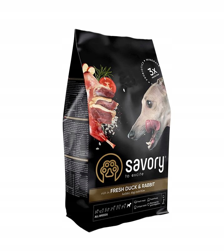 Levně Savory suché krmivo pro psa adult kachna králík all breed 3kg