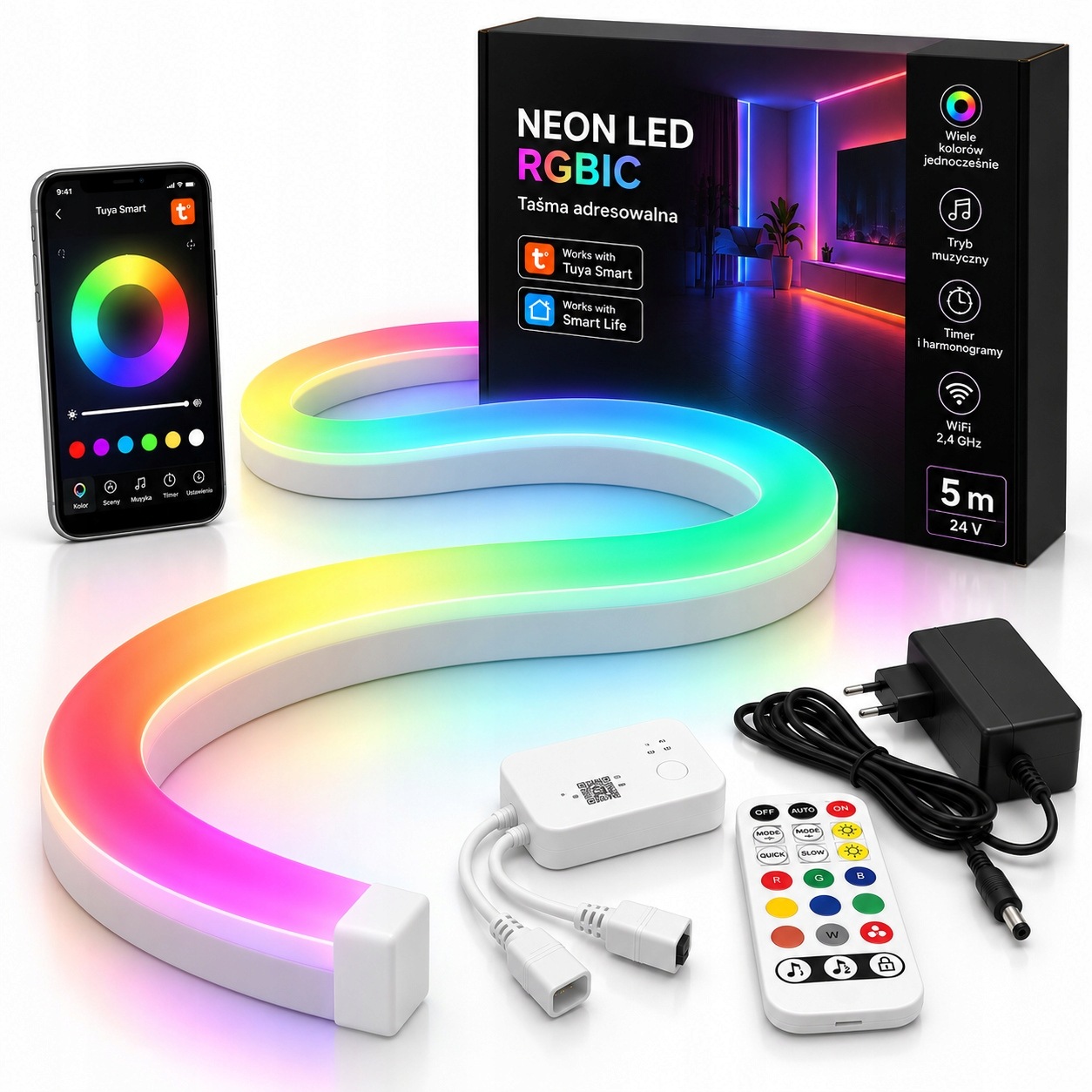 Páska Neon Led Rgbic Smart adresovateľná 5 m WiFi Tuya 24V IP65 Dreamcolor
