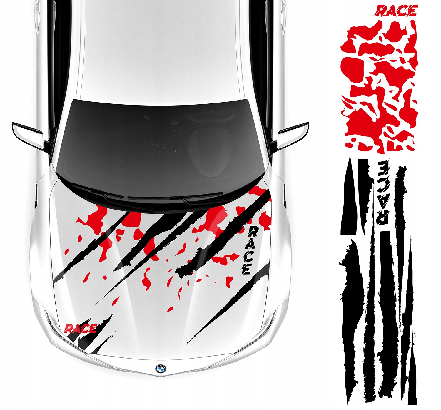 Samolepka Grafika na auto Masku Motiv Kleksy Pásy Race Maskáčový 44x220