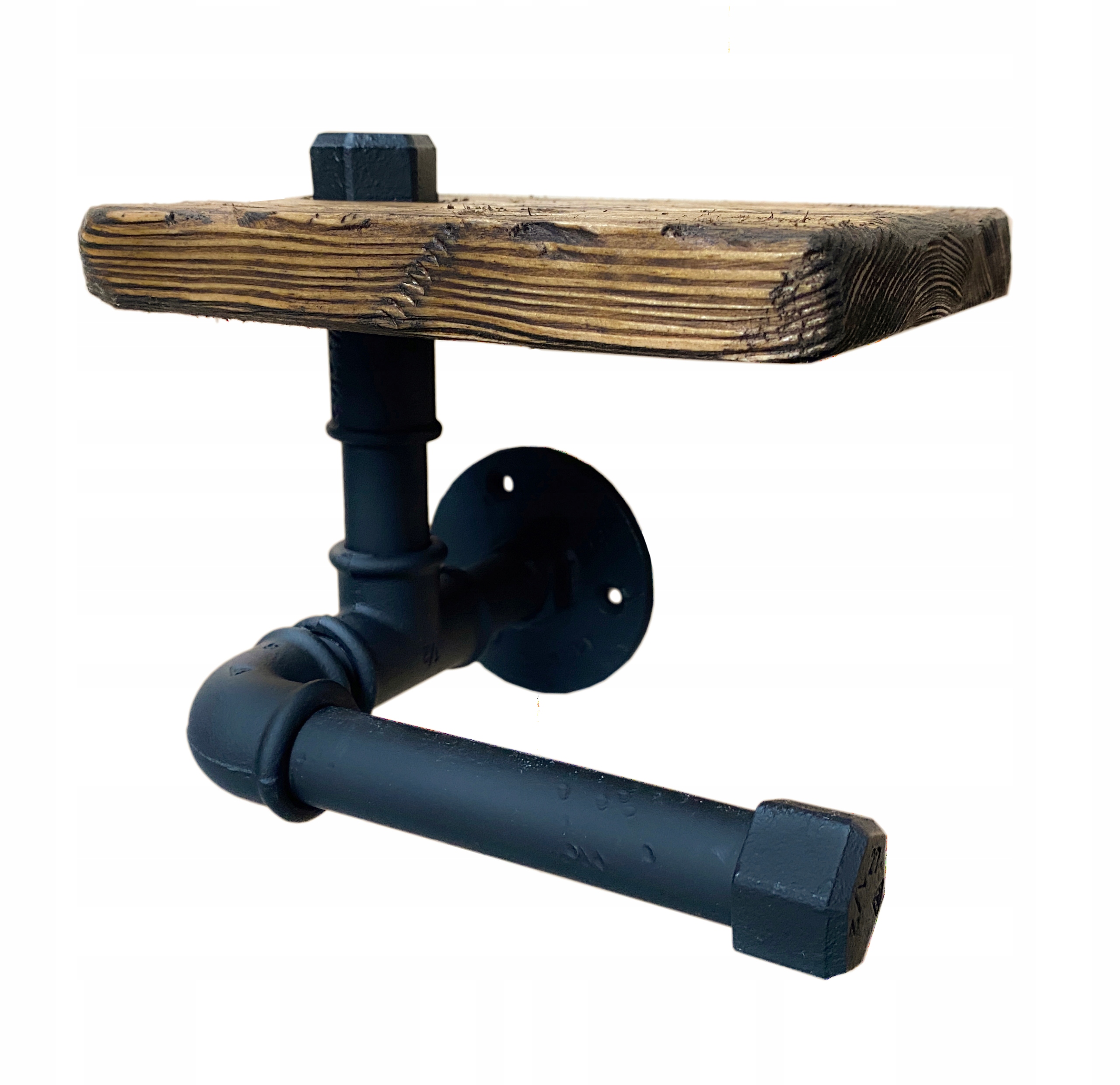 Uchwyt na papier toaletowy czarny z półką loft