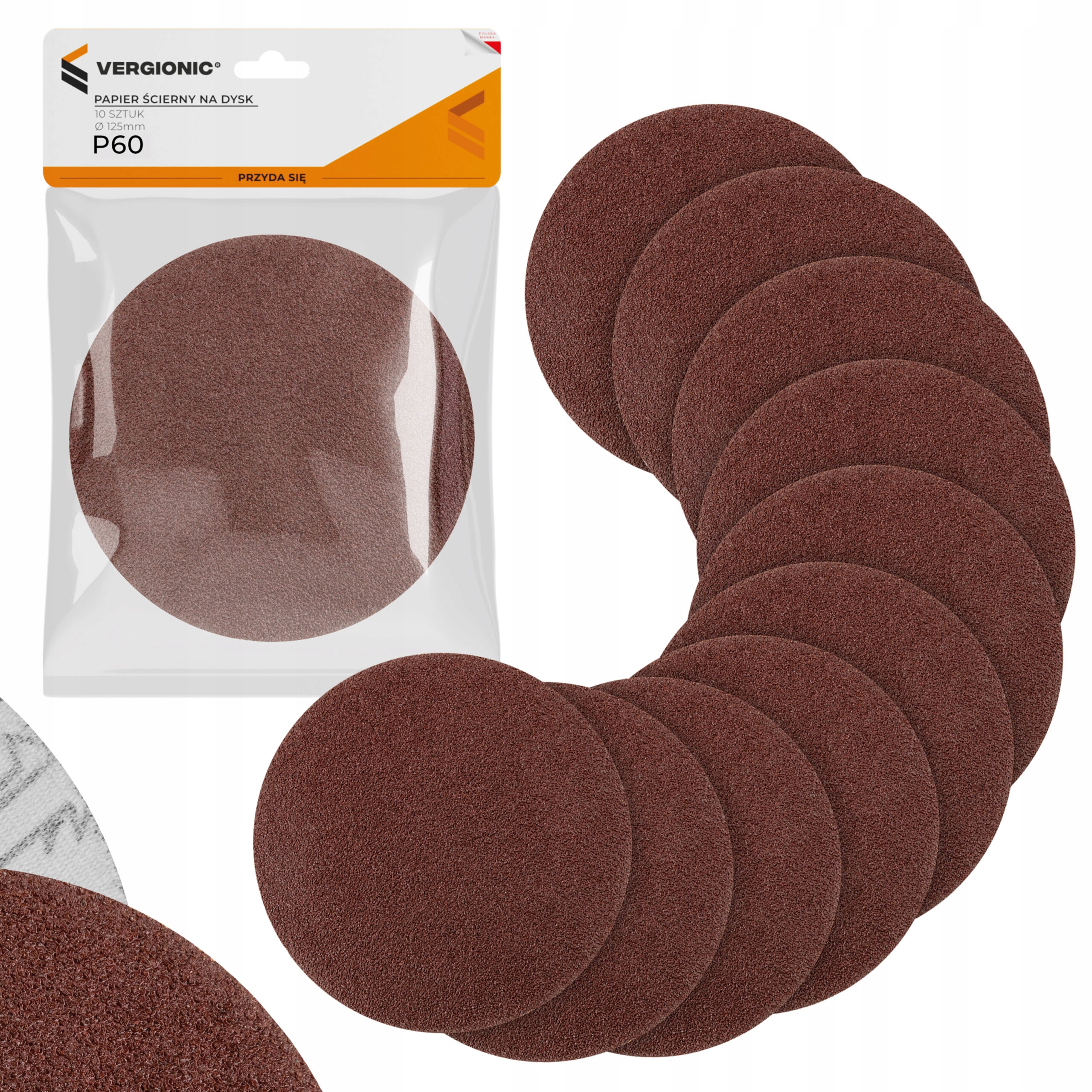Papier Ścierny Rzep Krążki Ścierne Na Dysk 125 MM P60 Zestaw 10 szt.