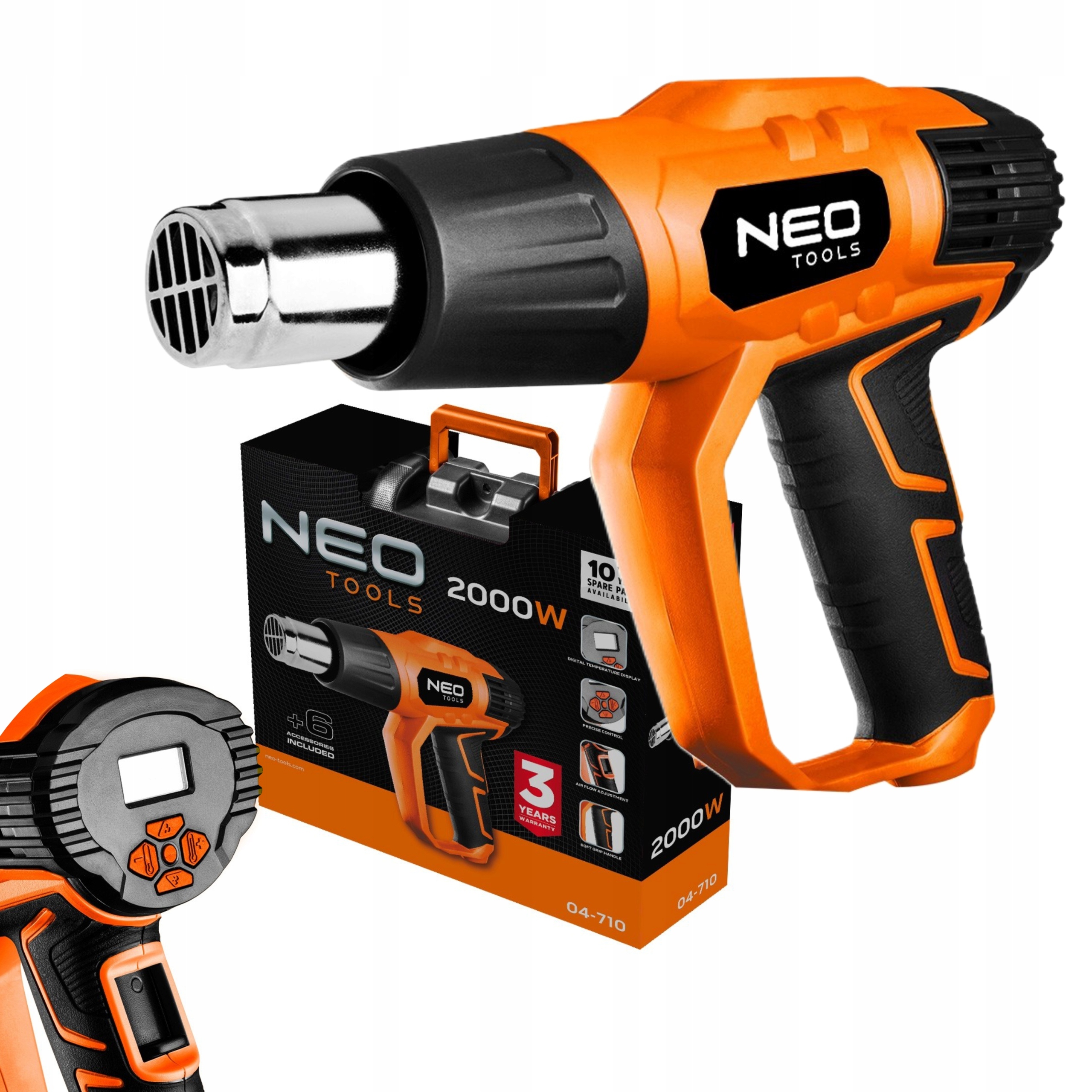 Neo Síťová Horkovzdušná Pistole LCD Ohřívač 2000W 50 600C 04-710 Kufr
