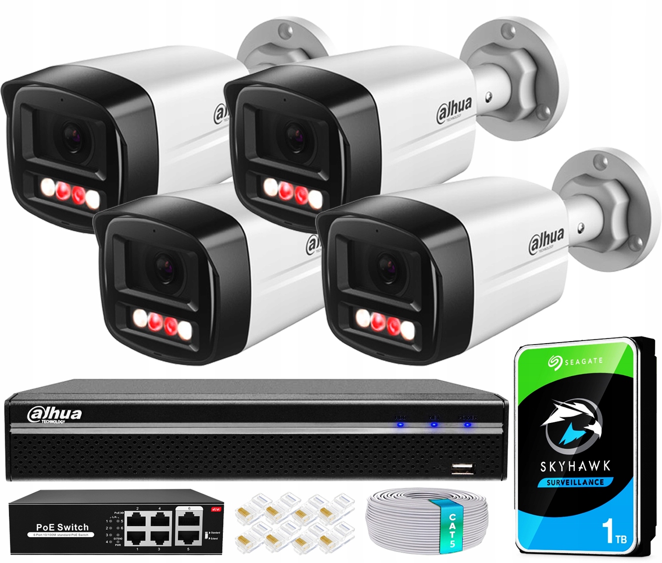 Monitorovanie Ip Komplet Dahua 4 kamery 4Mpx Nvr 8 kanálov Disk 1TB Detekcia