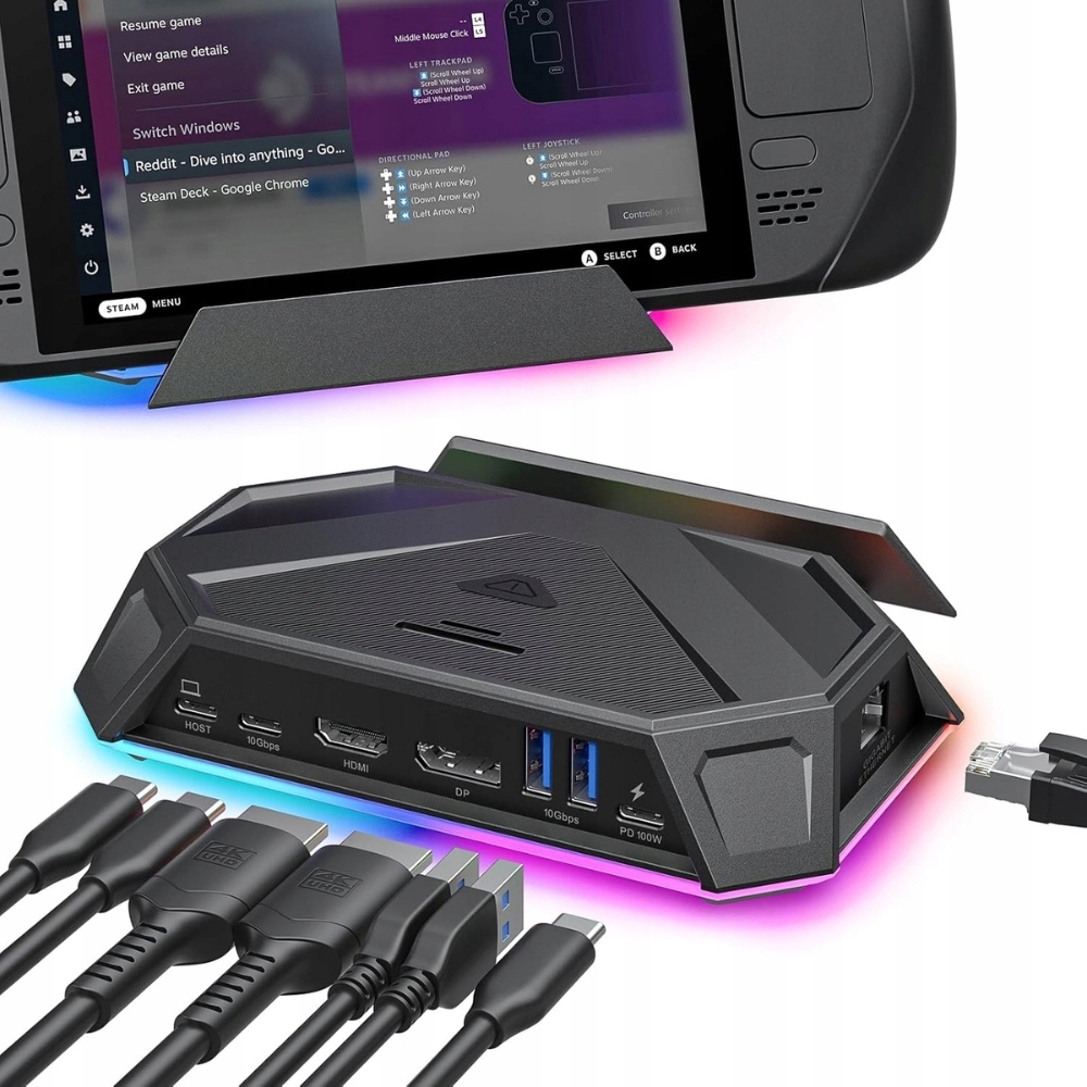 JSAUX HB1201 Stacja Dokująca 12 w 1 RGB do Steam Deck/ROG Ally/Legion Go