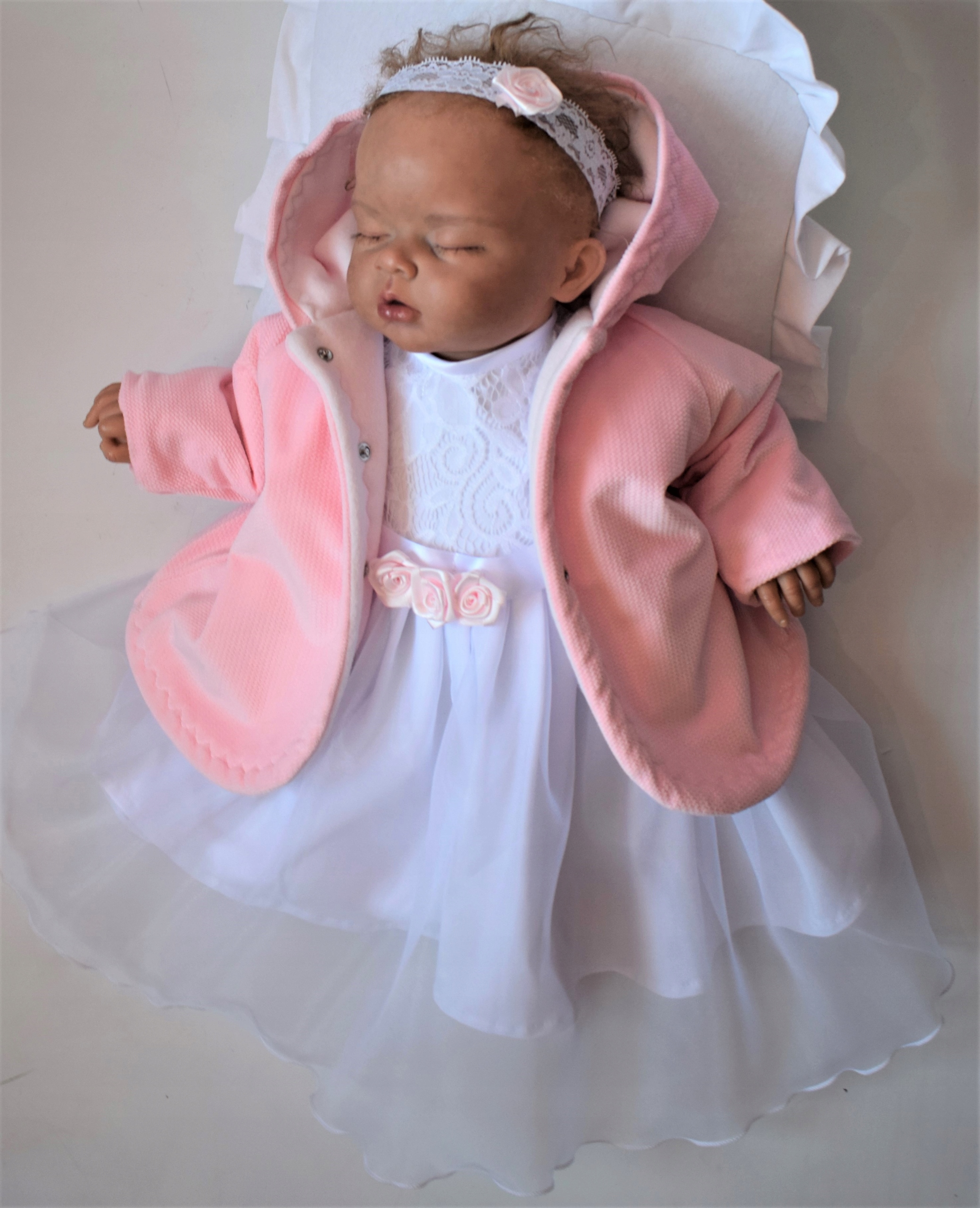 Lena 4cz Komplet SUKIENKA płaszcz do CHRZTU 80/86 Długość sukienki 46 cm