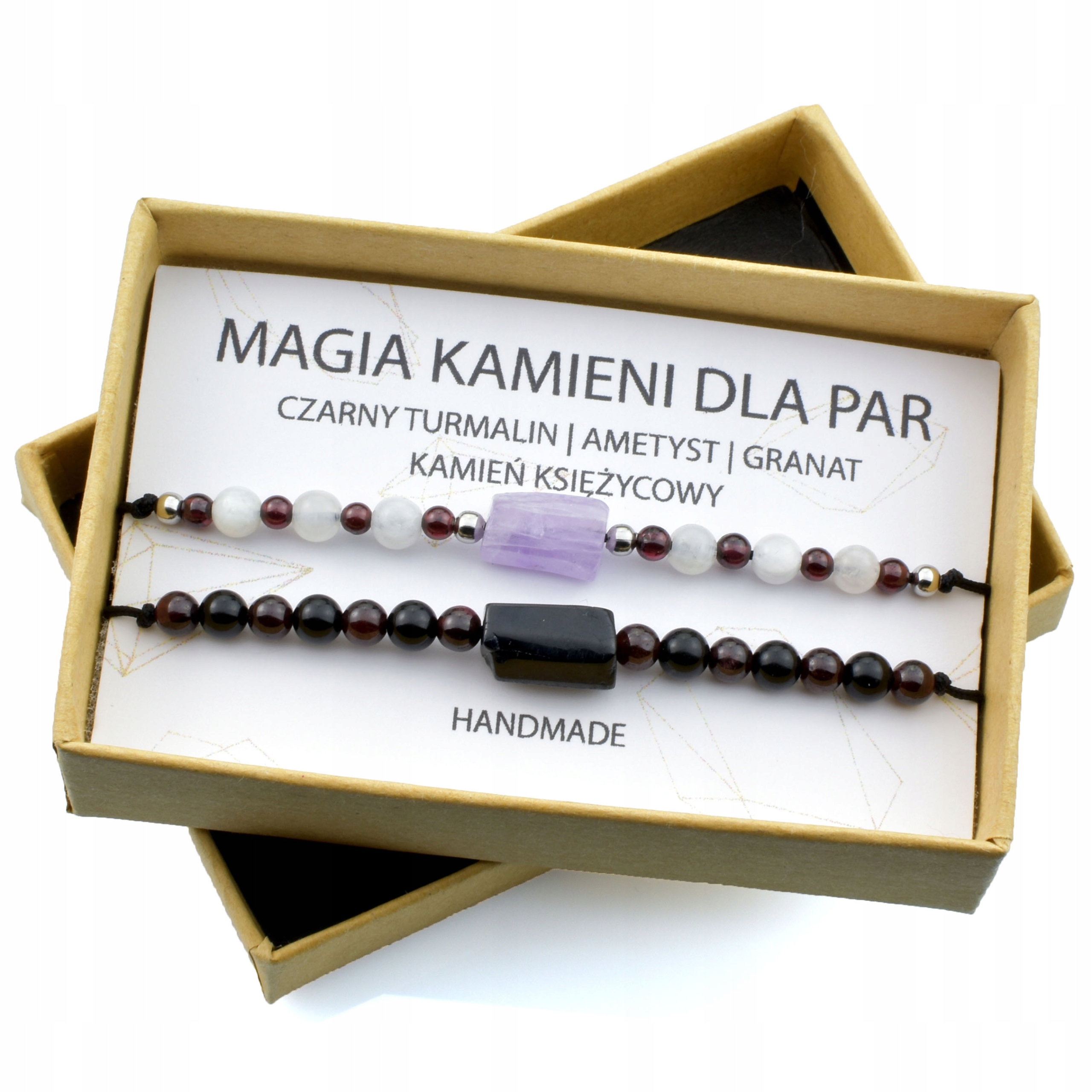 Náramky Valentýn pro páry Dárek Přírodní kameny Turmalín Ametyst