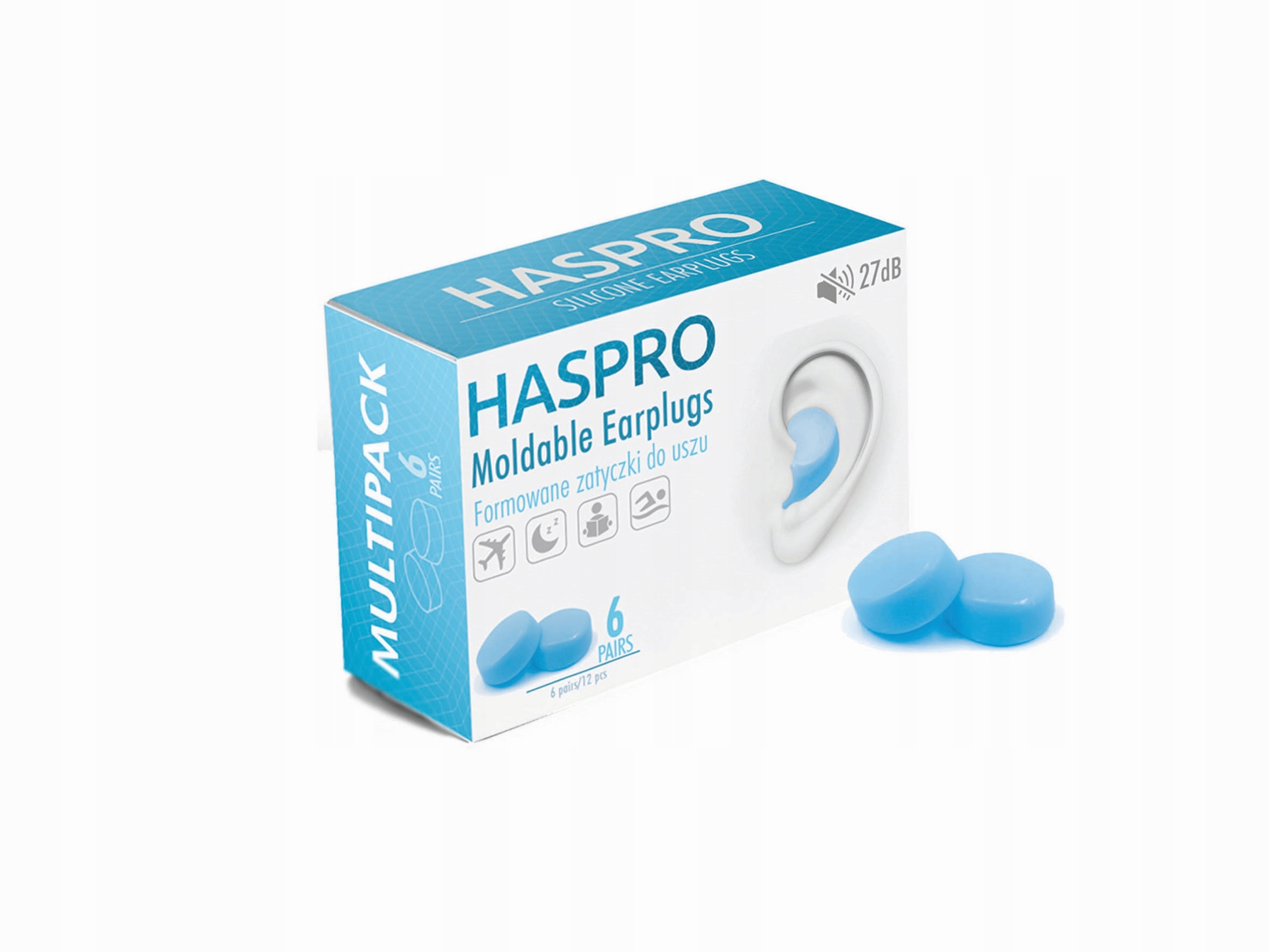 Haspro Mold 6P formowane zatyczki do uszu kolor niebieski 6 par