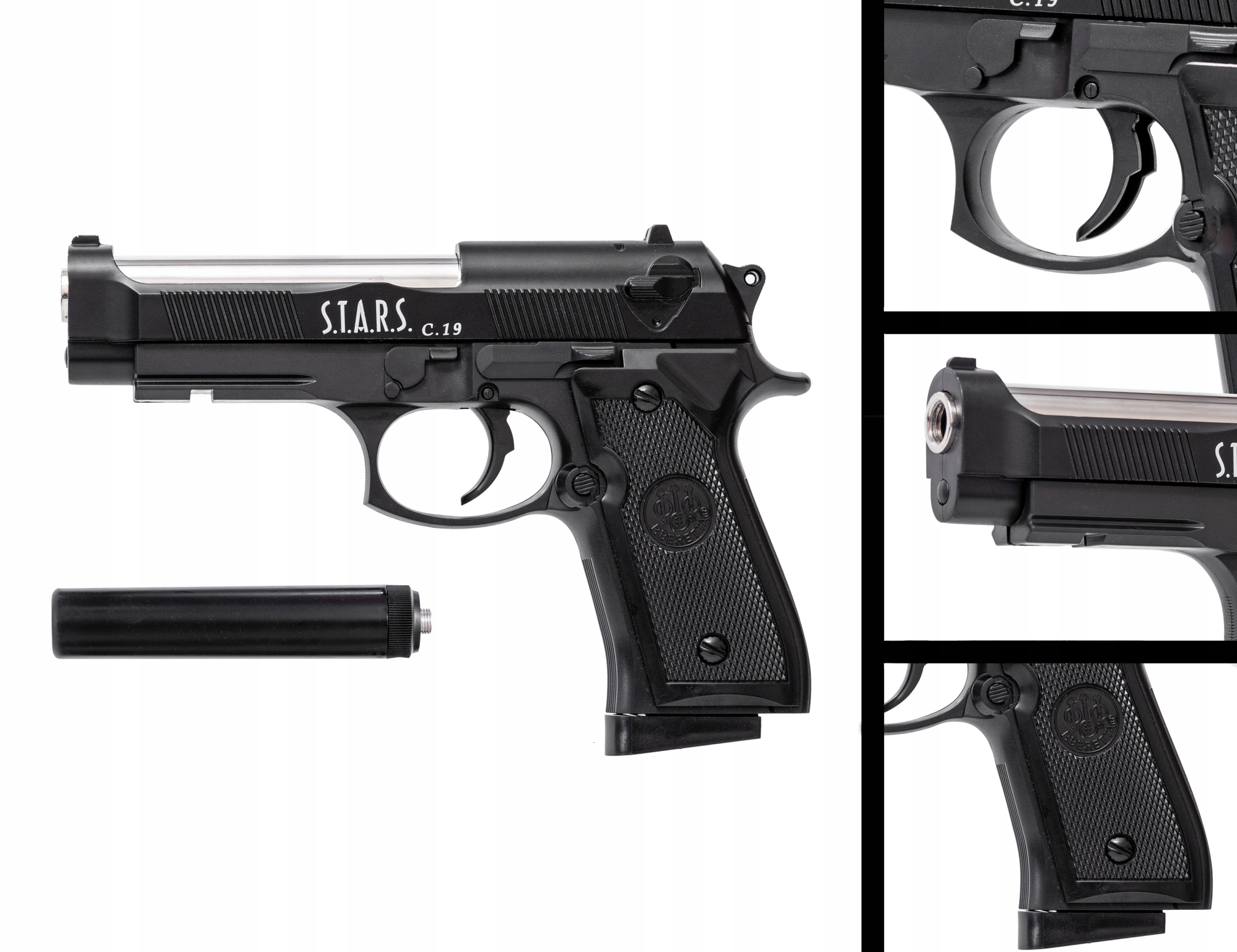 PISTOLET NA KULKI METAL ASG + TŁUMIK + 1000 KULEK Szerokość produktu 31.5 cm