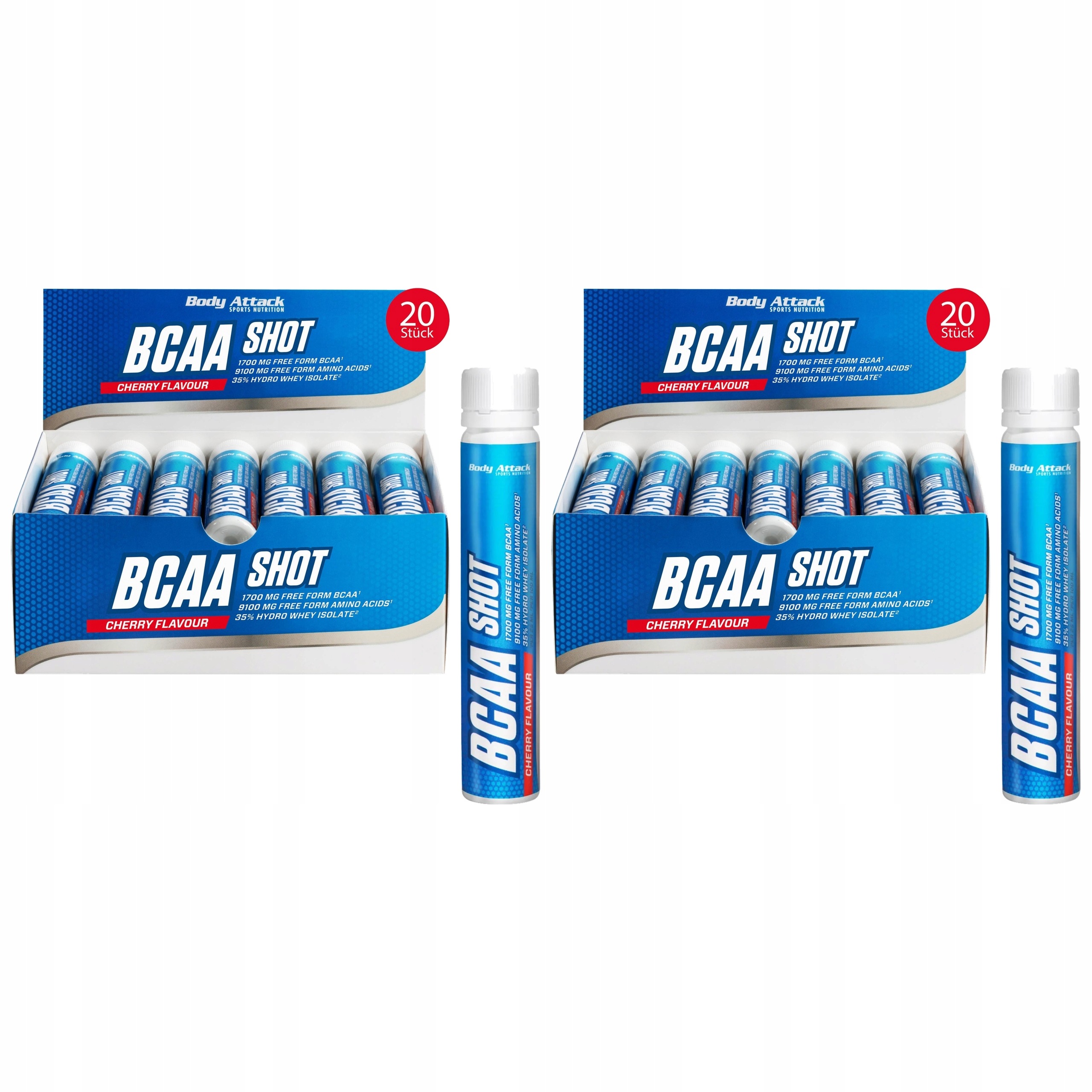 2x Bcaa aminokyseliny Body Attack Shot 20 x 25 ml Višeň Regenerace svalů Tren