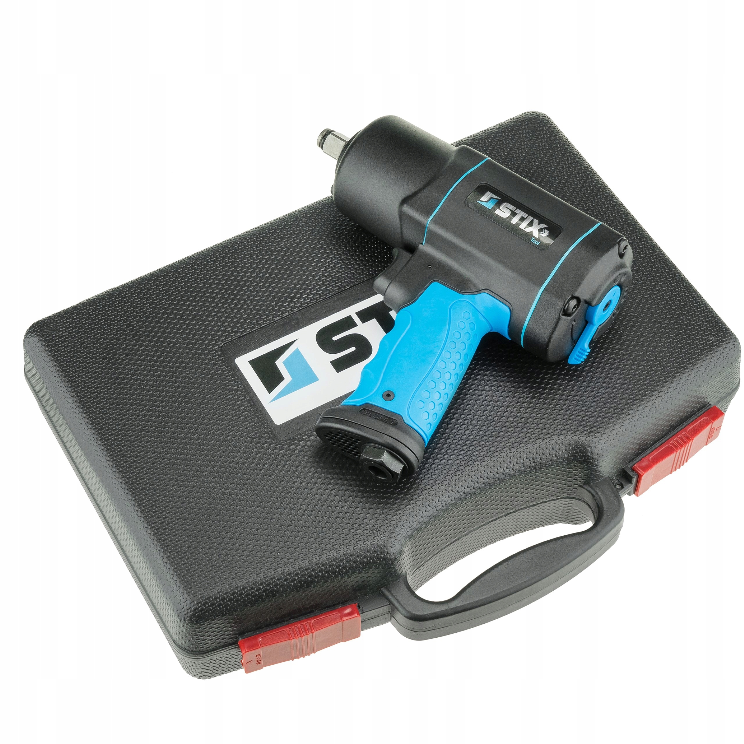 KLUCZ PNEUMATYCZNY UDAROWY 1900NM Z NASADKAMI CR-MO, WALIZKĄ I NAOLEJACZEM Średnica wlotu powietrza 1/4''