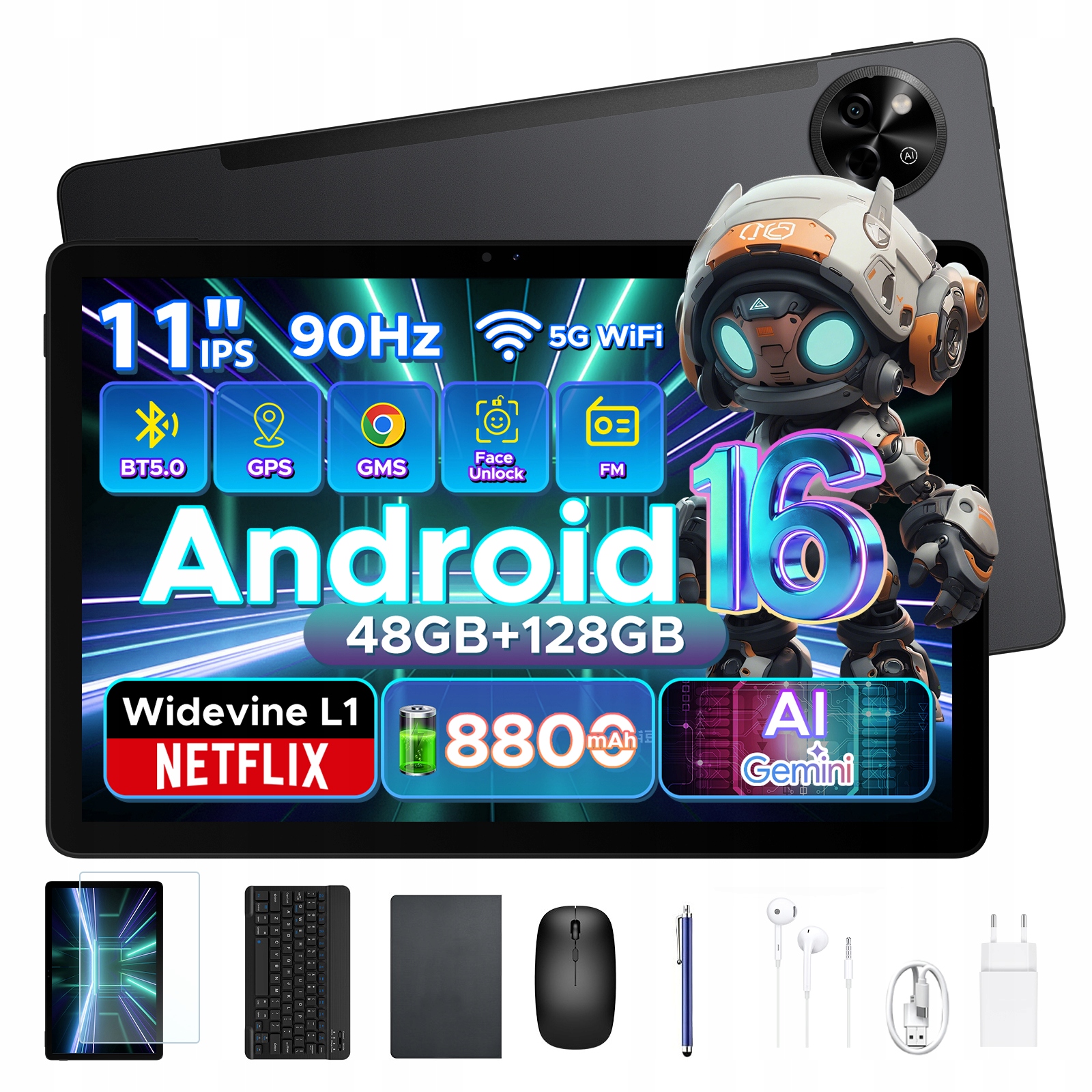 Aorlym AP11 11''Android16 48+128GB 8800mAh Klawiatura 13MP/Tablet/5G Wi-Fi